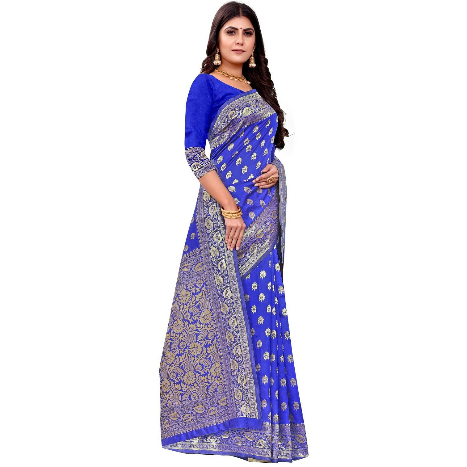 Sugathari Womens Art Silk Royal Blue Kanchipuram Saree (SAN PARI S-1 R BLUE)