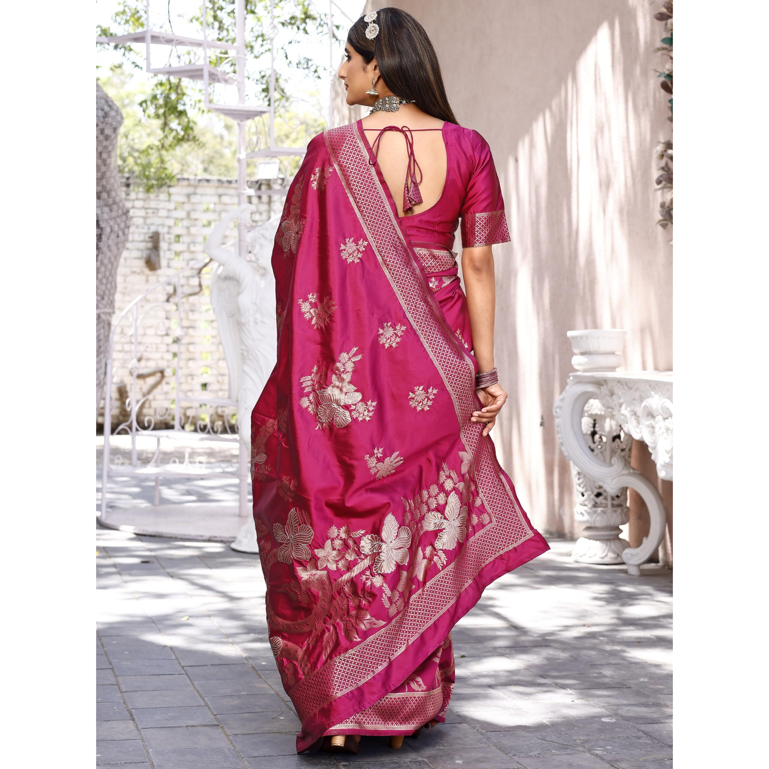 Leriya Fashion Womens Pure Jacquard Banarasi Kanjivarm Cotton Silk Saree with Blouse Piece | Saree for Women (Dark Pink)