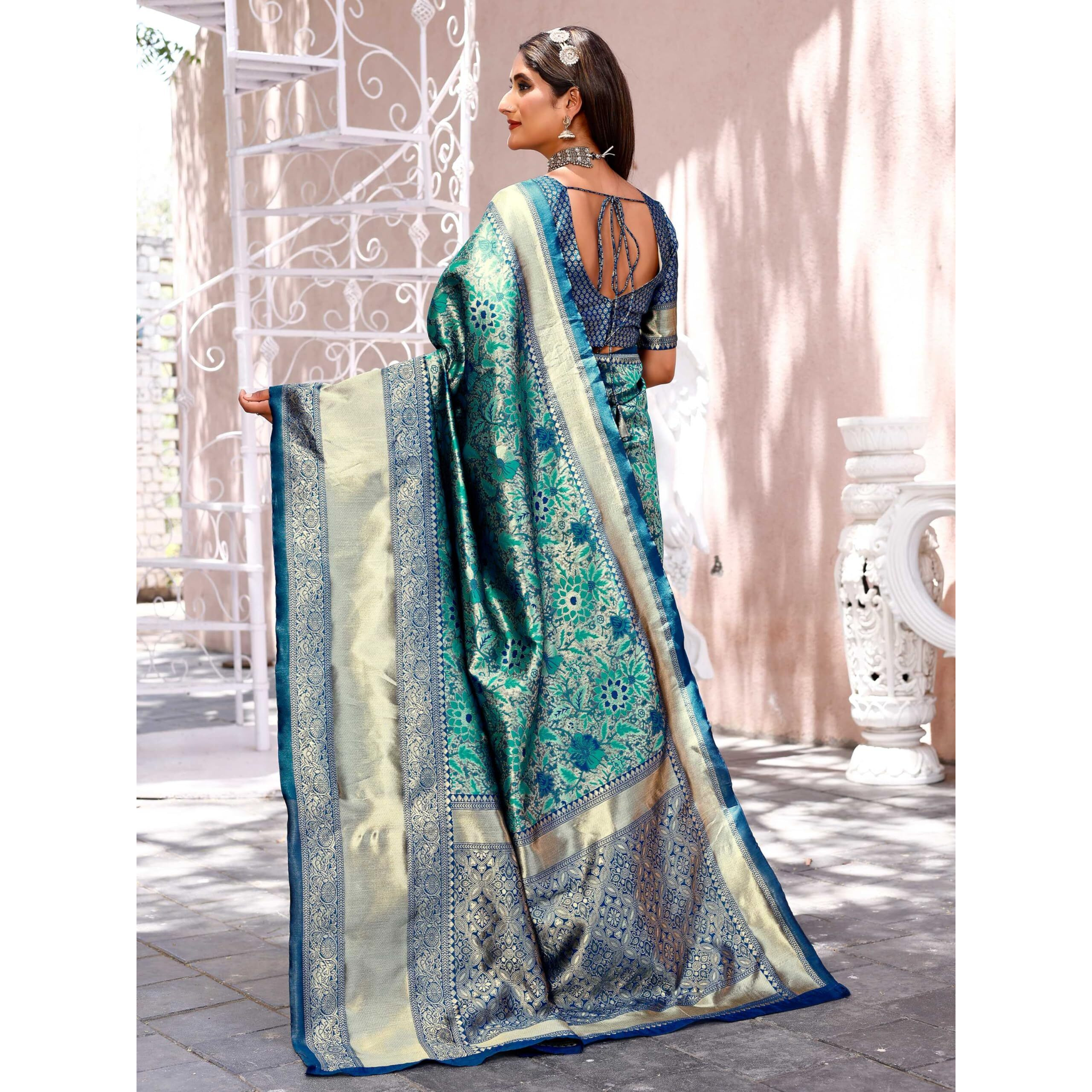 Leriya Fashion Womens Pure Jacquard Banarasi Kanjivarm Cotton Silk Saree with Blouse Piece | (Green)