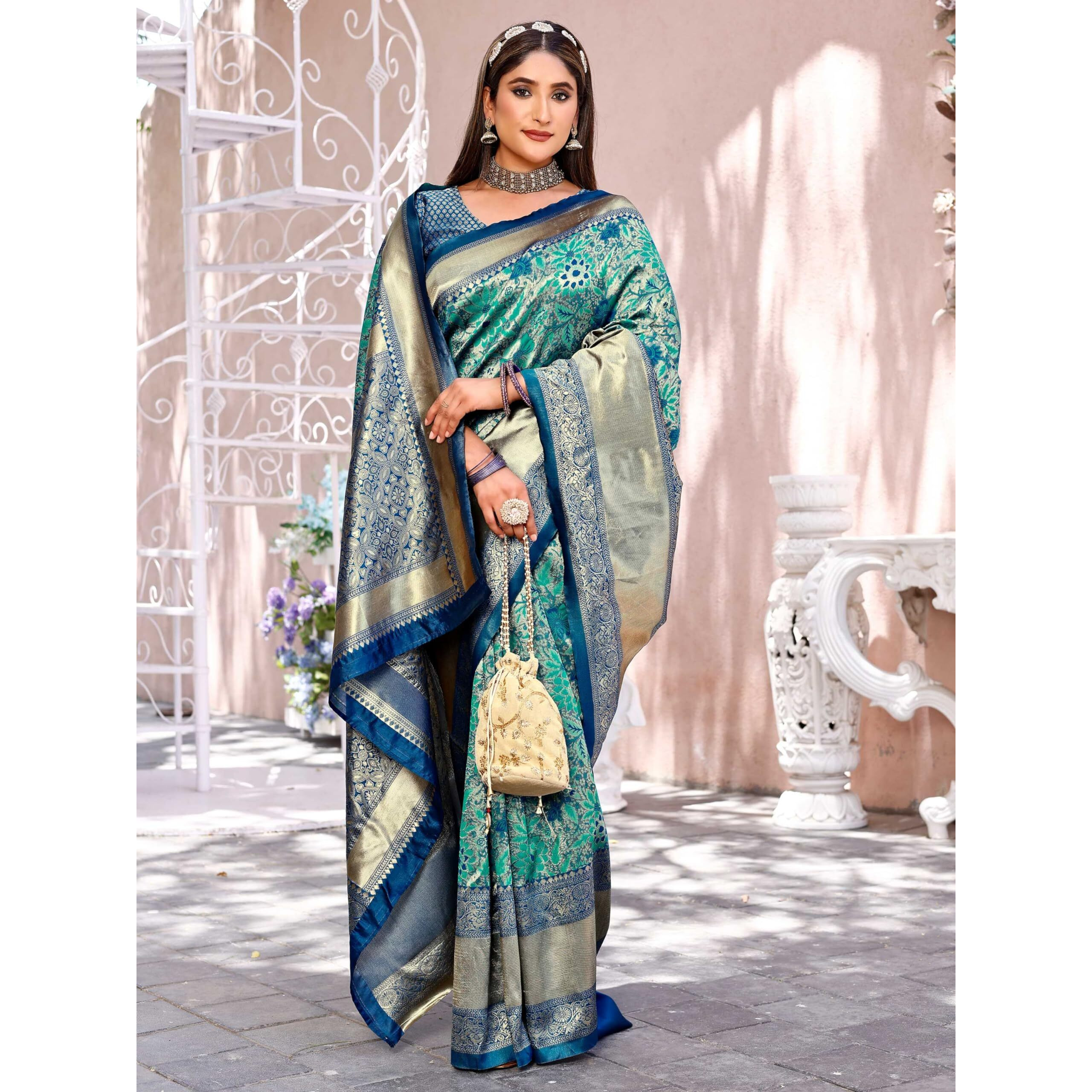 Leriya Fashion Womens Pure Jacquard Banarasi Kanjivarm Cotton Silk Saree with Blouse Piece | (Green)