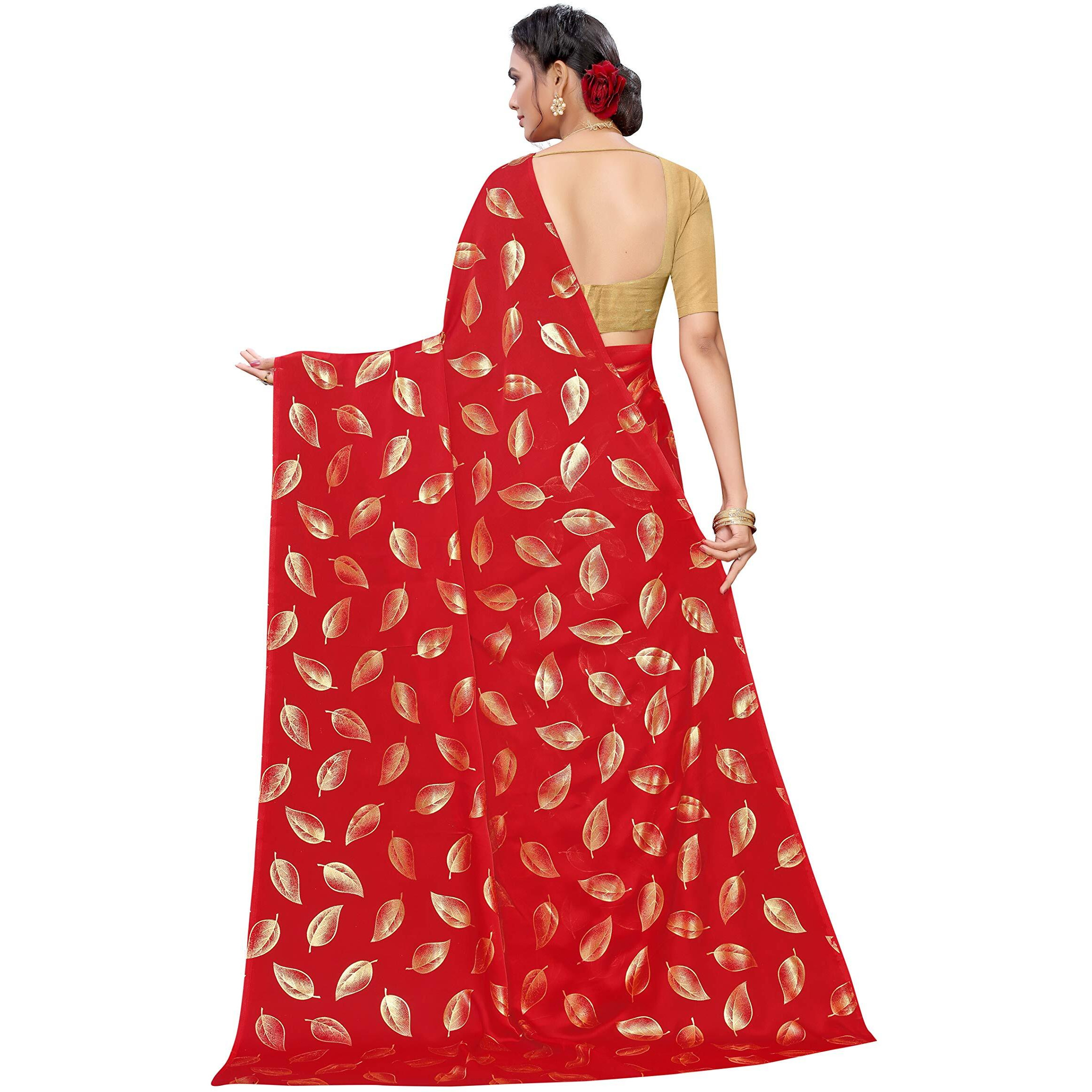 Panzora Womens Woven Pure Georgette Saree With Blouse Piece (21PS4_Red)