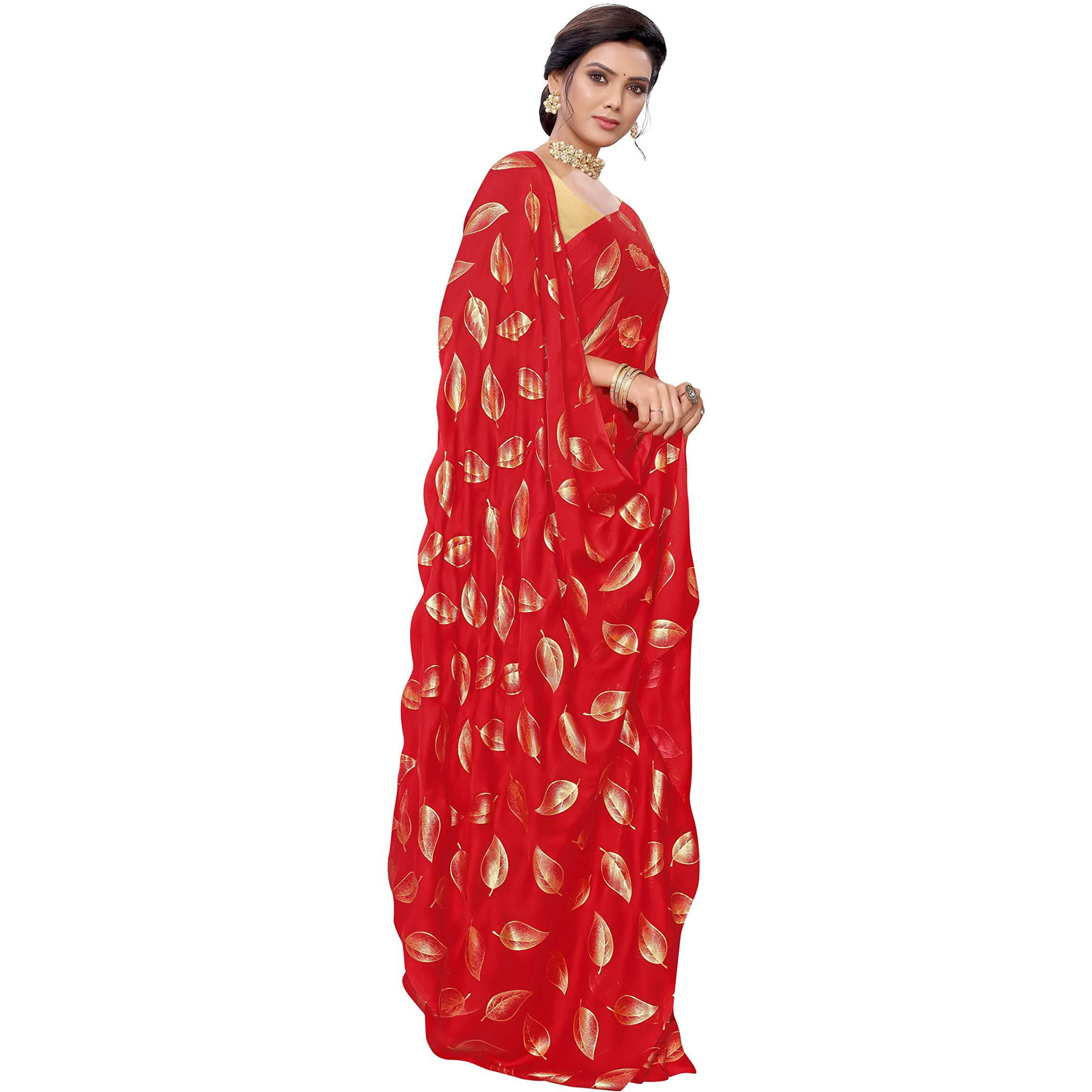 Panzora Womens Woven Pure Georgette Saree With Blouse Piece (21PS4_Red)