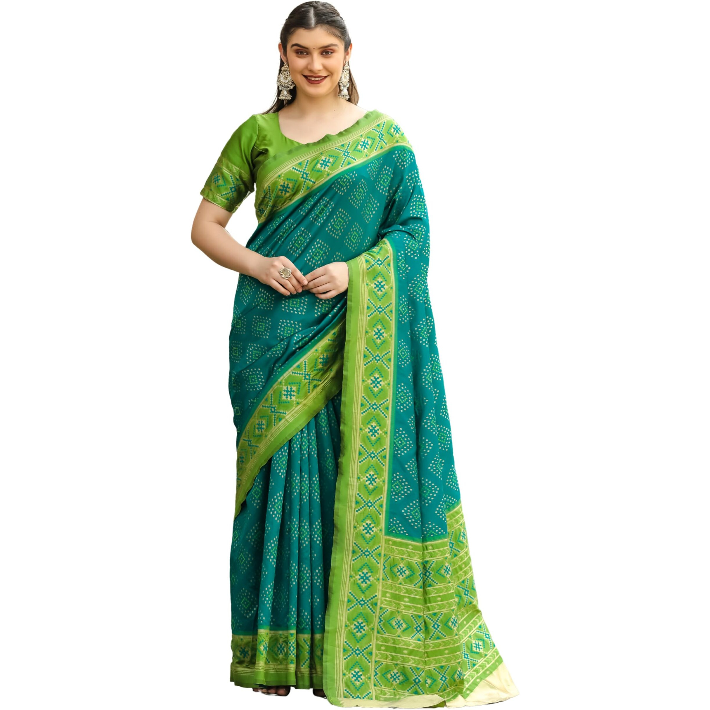 Leriya Fashion Womens Trendy Kanjivaram Soft Lichi Silk Saree With Blouse Piece (Green)