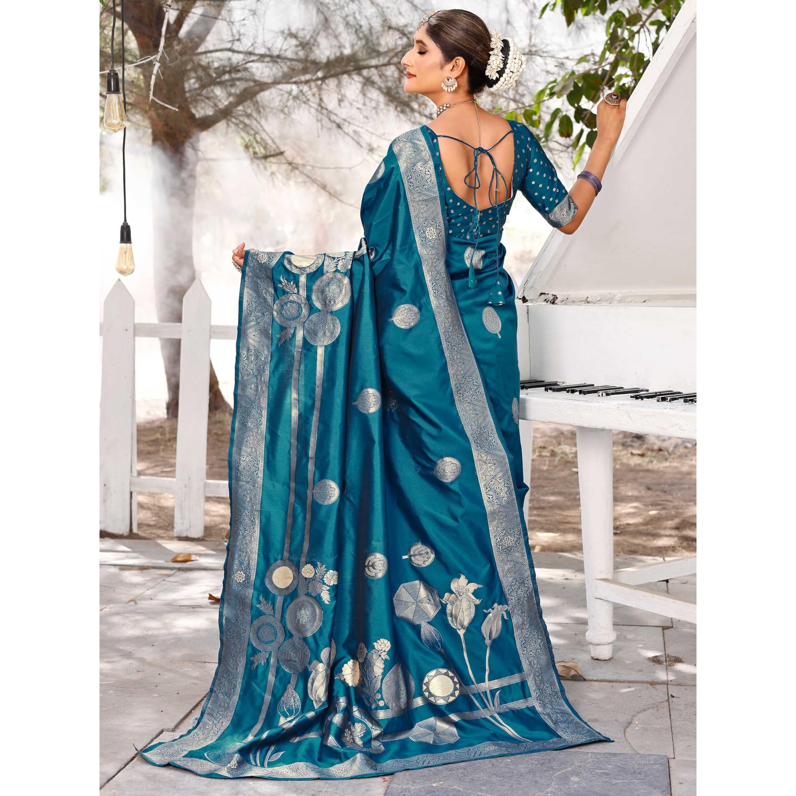Leriya Fashion Womens Pure Jacquard Banarasi Kanjivarm Cotton Silk Saree with Blouse Piece | Saree for Women (Blue)