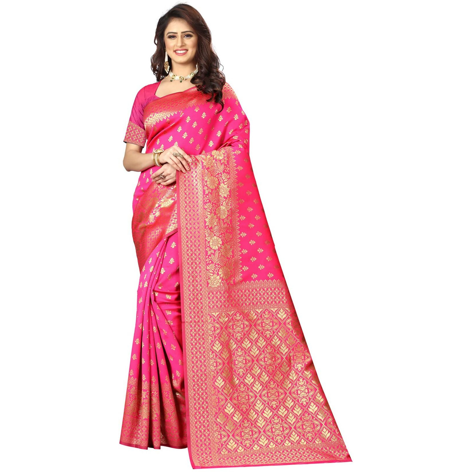 Sugathari Womens Art Silk Pink Kanchipuram Saree (SAN PARI 73 PINK)