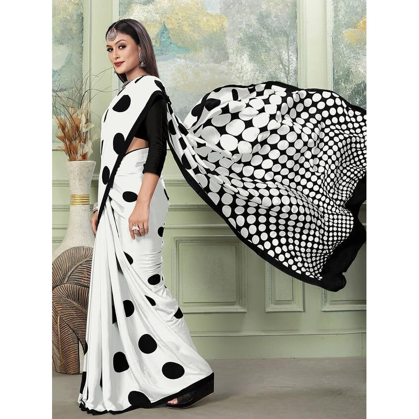 Satrani Womens Silk Crepe Printed Saree with Unstitched Blouse Piece (3083S198N_White1)
