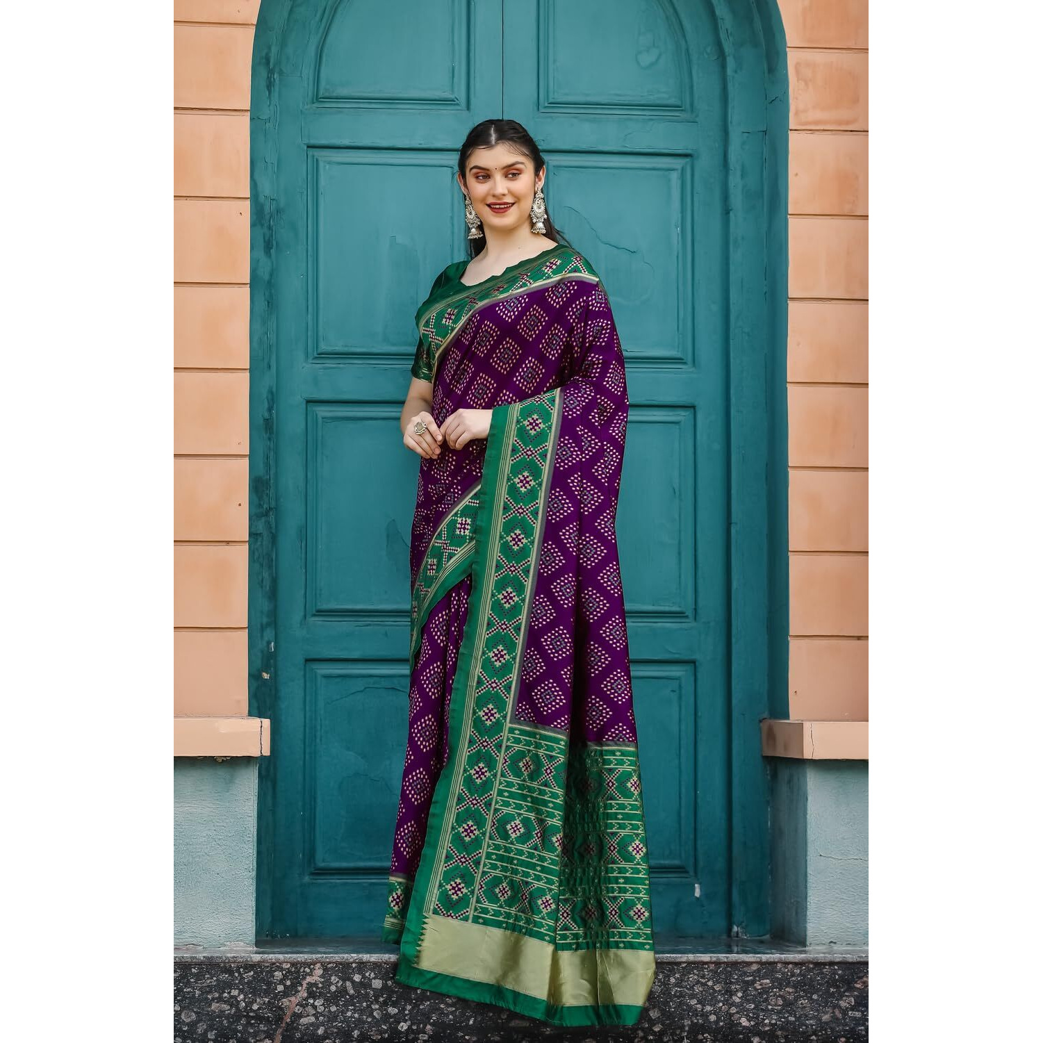 Leriya Fashion Womens Pure Jacquard Banarasi Kanjivarm Cotton Silk Floral Printed Saree with Blouse Piece|| (Purple)