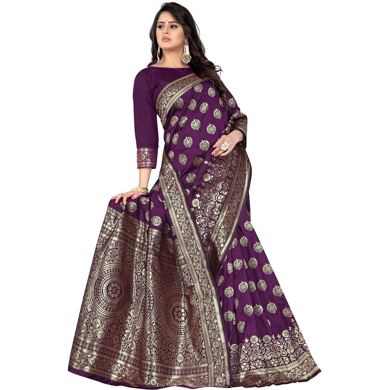 Sugathari Womens Art Silk Purple Kanchipuram Saree (SAN PARI S-2 PURPLE)