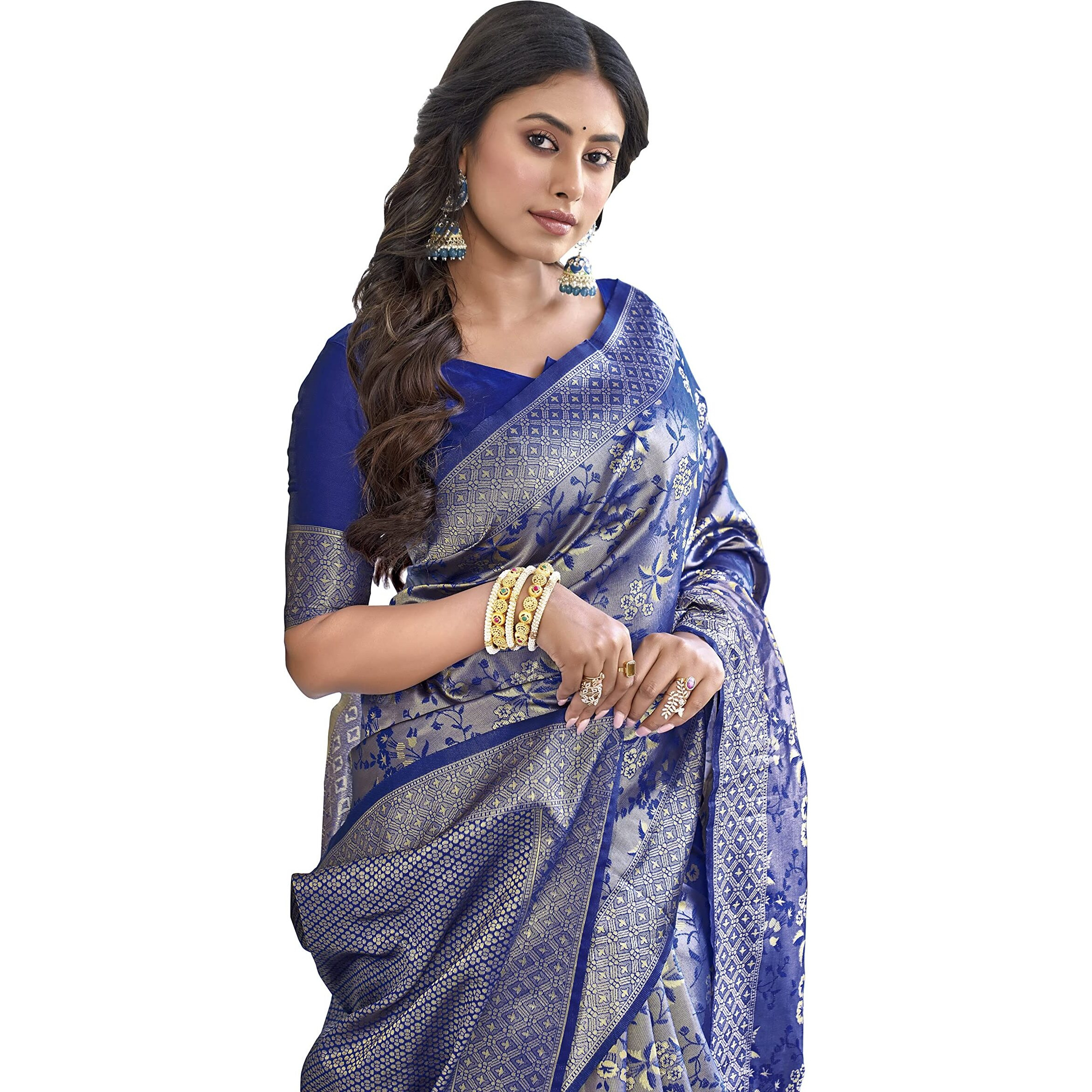 Glory Sarees Womens Banarasi Silk Saree With Blouse Piece (Banarasi_Saree133_RoyalBlue)