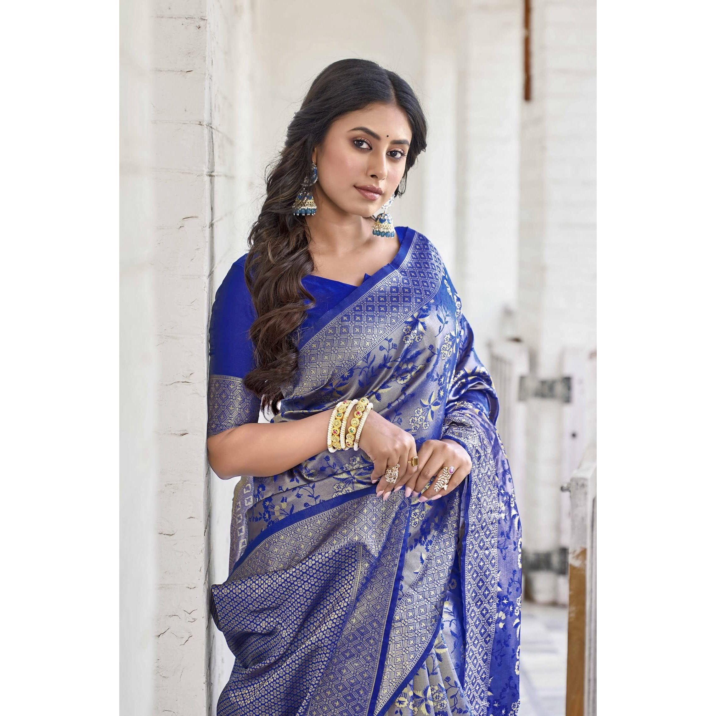 Glory Sarees Womens Banarasi Silk Saree With Blouse Piece (Banarasi_Saree133_RoyalBlue)