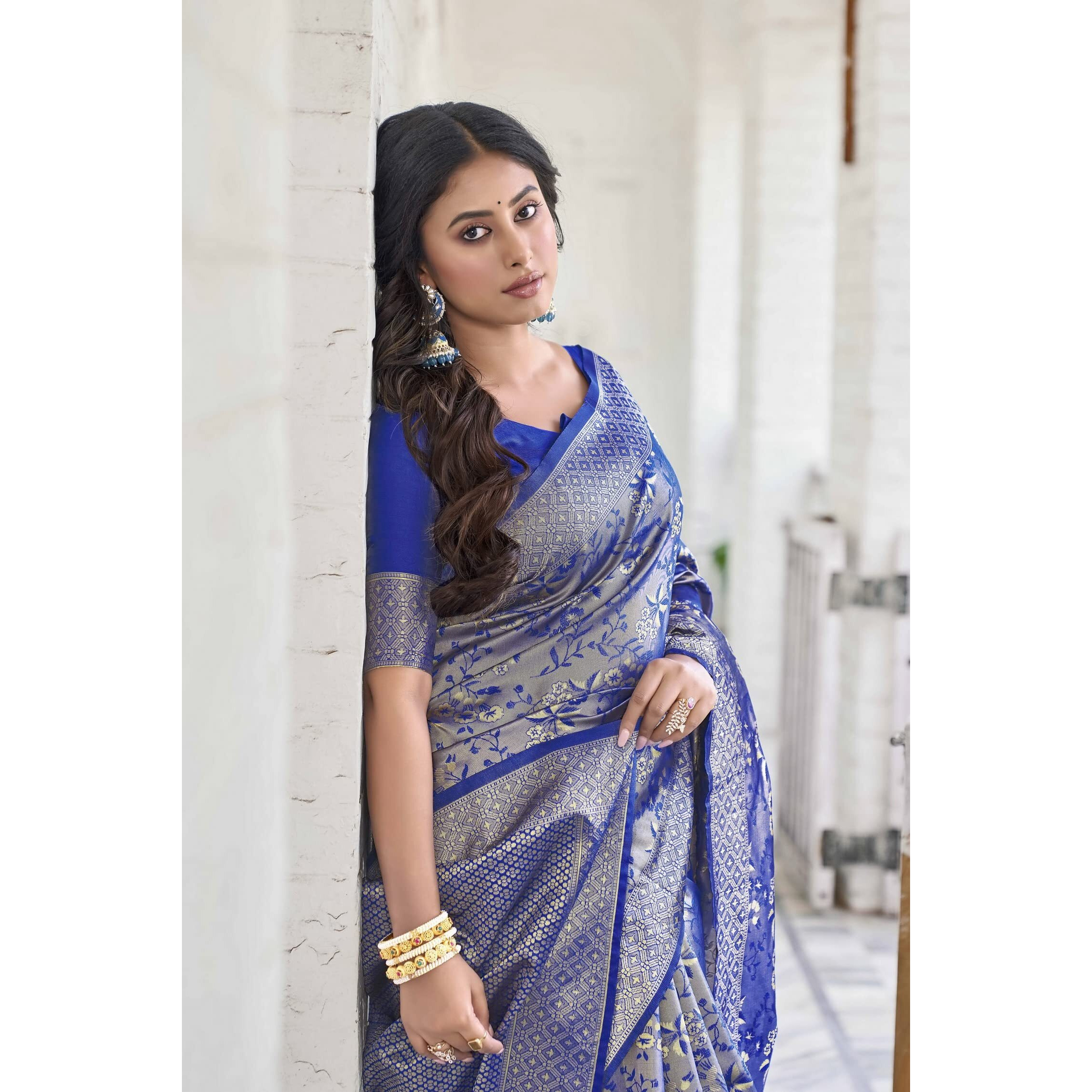 Glory Sarees Womens Banarasi Silk Saree With Blouse Piece (Banarasi_Saree133_RoyalBlue)