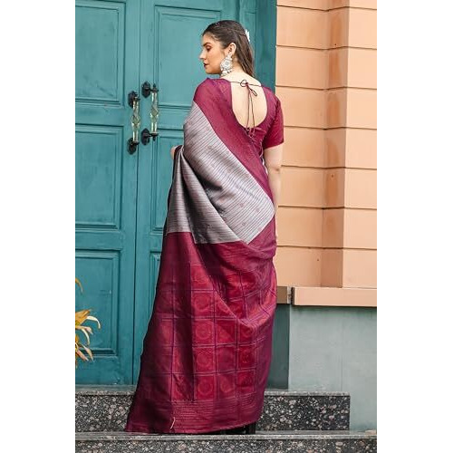 Leriya Fashion Womens Trendy Kanjivaram Soft Lichi Silk Saree With Blouse Piece (Grey)