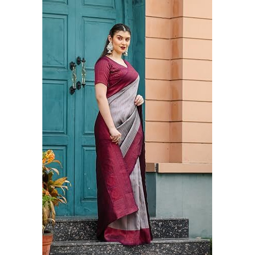 Leriya Fashion Womens Trendy Kanjivaram Soft Lichi Silk Saree With Blouse Piece (Grey)