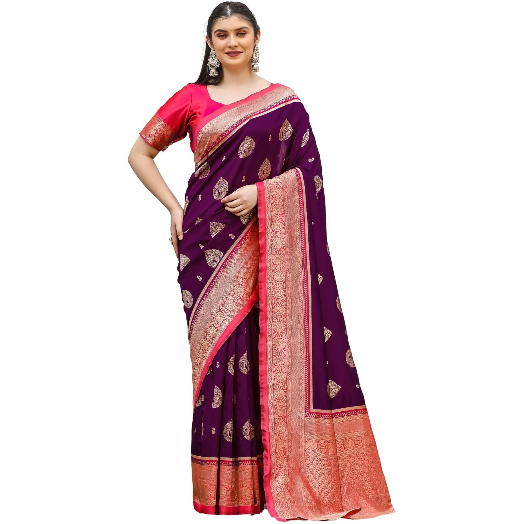 Leriya Fashion Womens Trendy Kanjivaram Soft Lichi Silk Saree With Blouse Piece (Purple)