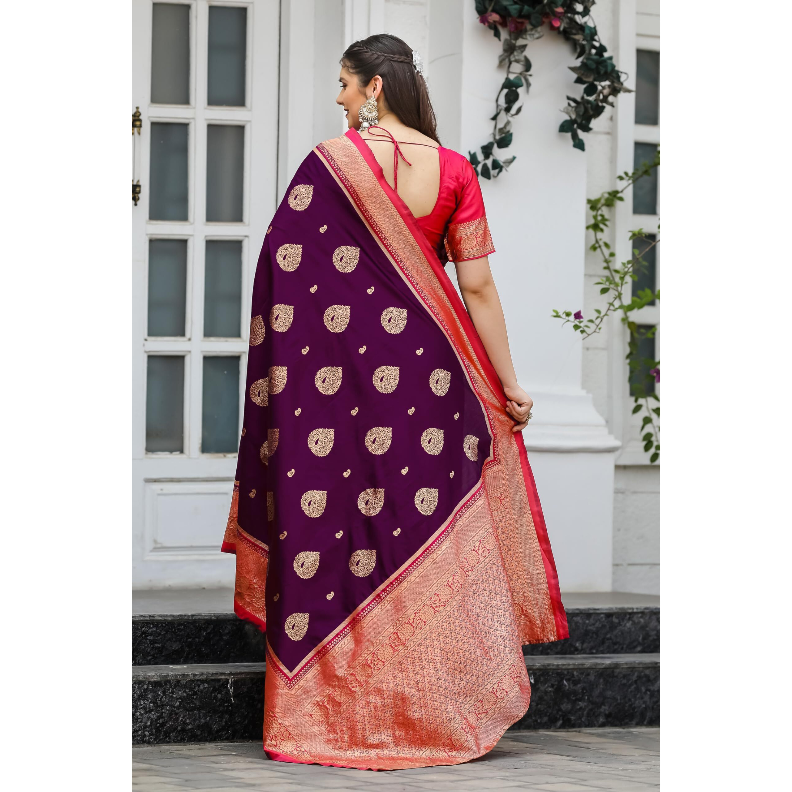 Leriya Fashion Womens Trendy Kanjivaram Soft Lichi Silk Saree With Blouse Piece (Purple)