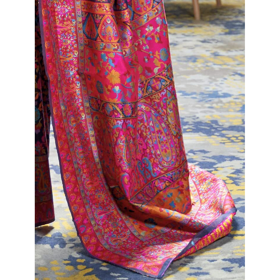 AKHILAM Womens Cotton Blend Woven Design Saree with Unstitched Blouse Piece(Navy Blue_KSMIR178004)