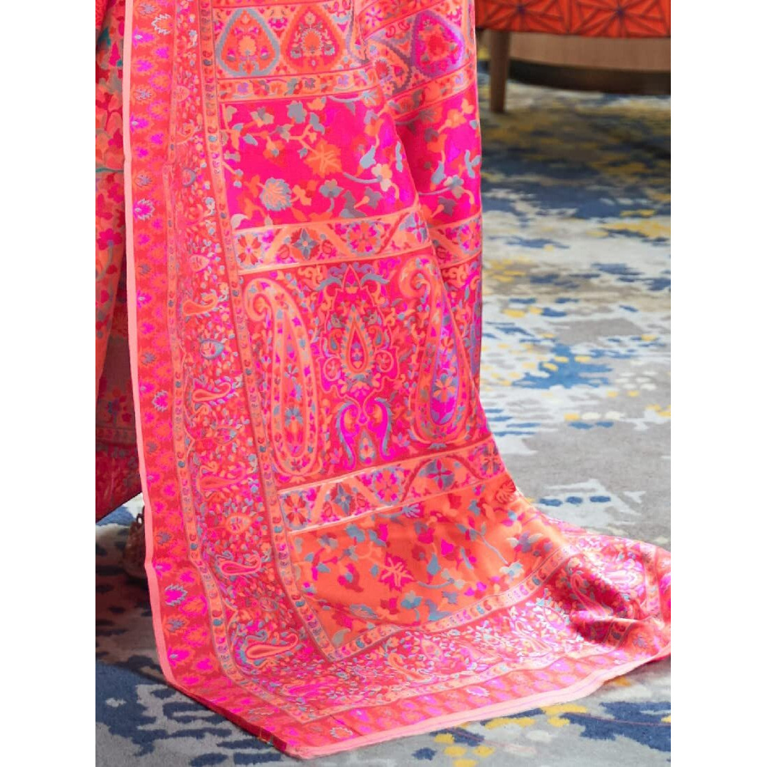 AKHILAM Womens Cotton Blend Woven Design Saree with Unstitched Blouse Piece(Pink_KSMIR178001)