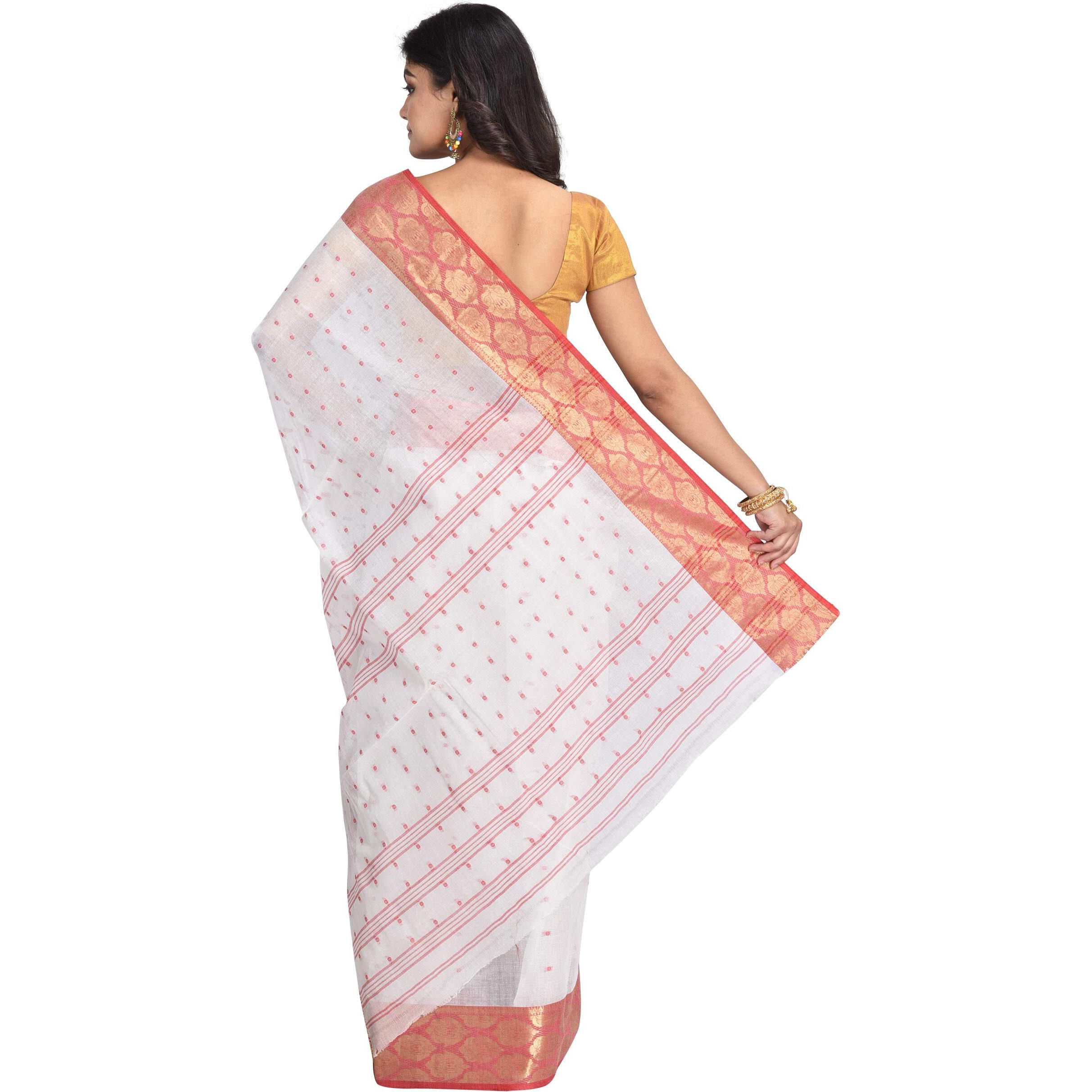 Raj Sarees Womens Woven Cotton Saree without Blouse Piece (White)