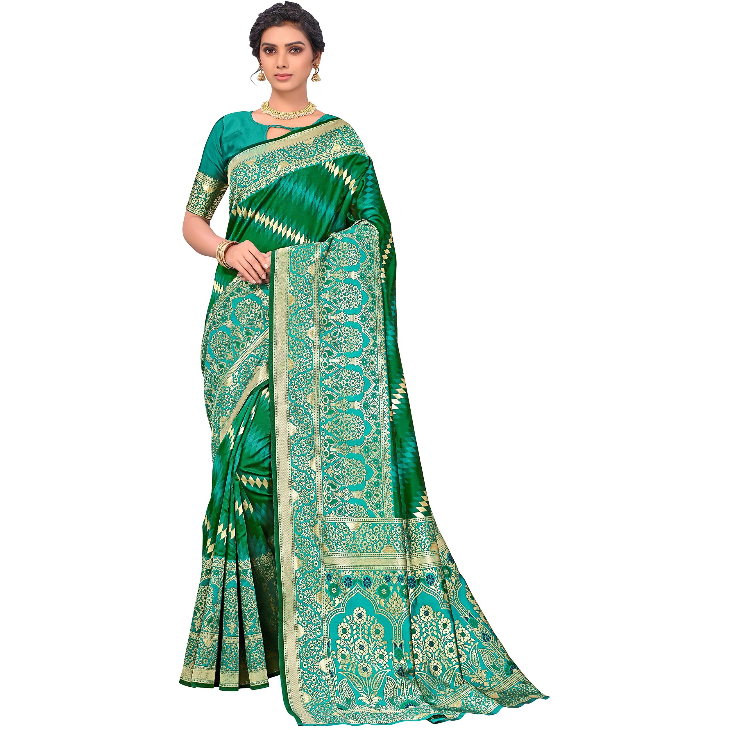 Glory Sarees Womens Banarasi Silk Saree With Blouse Piece (Kara157_Green)