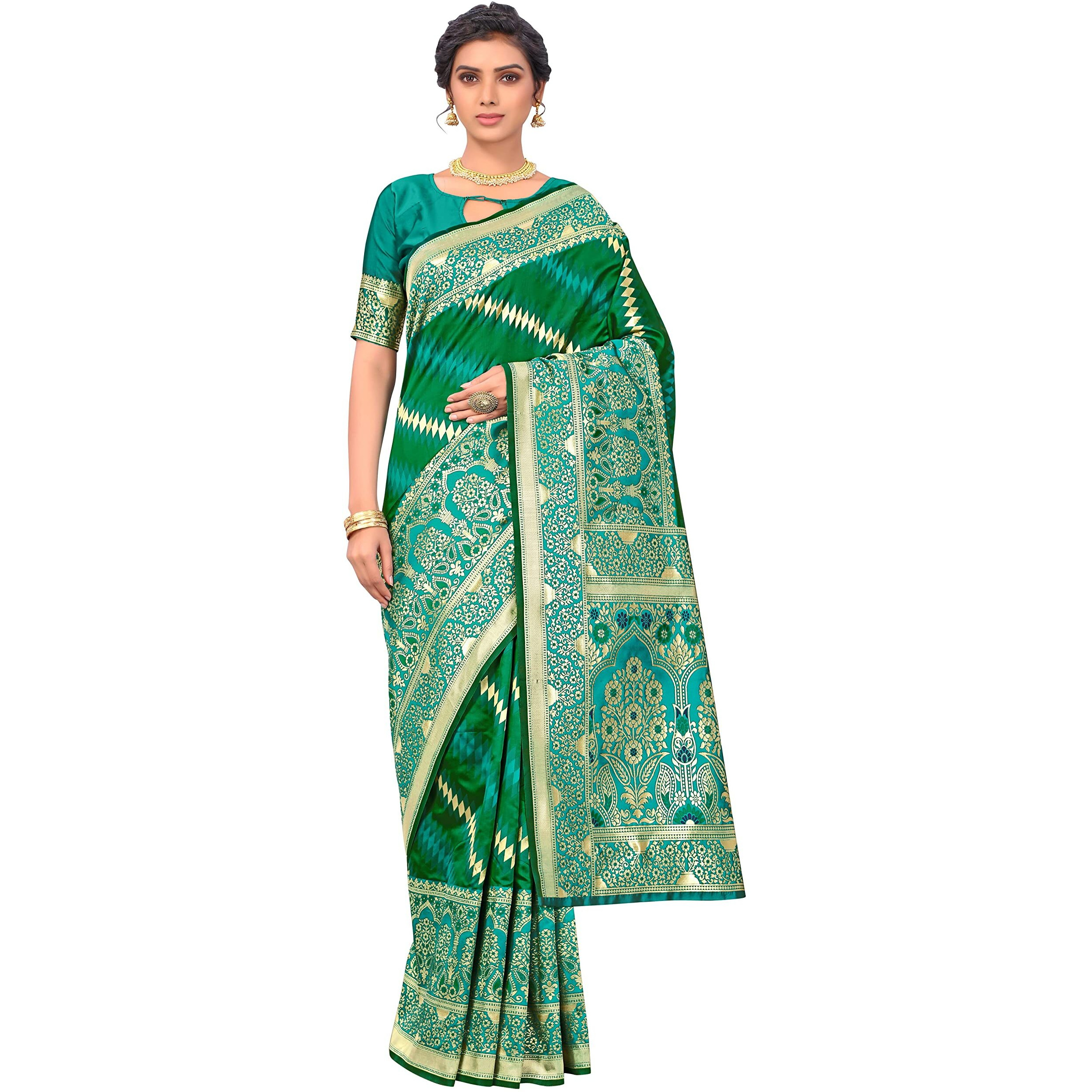 Glory Sarees Womens Banarasi Silk Saree With Blouse Piece (Kara157_Green)
