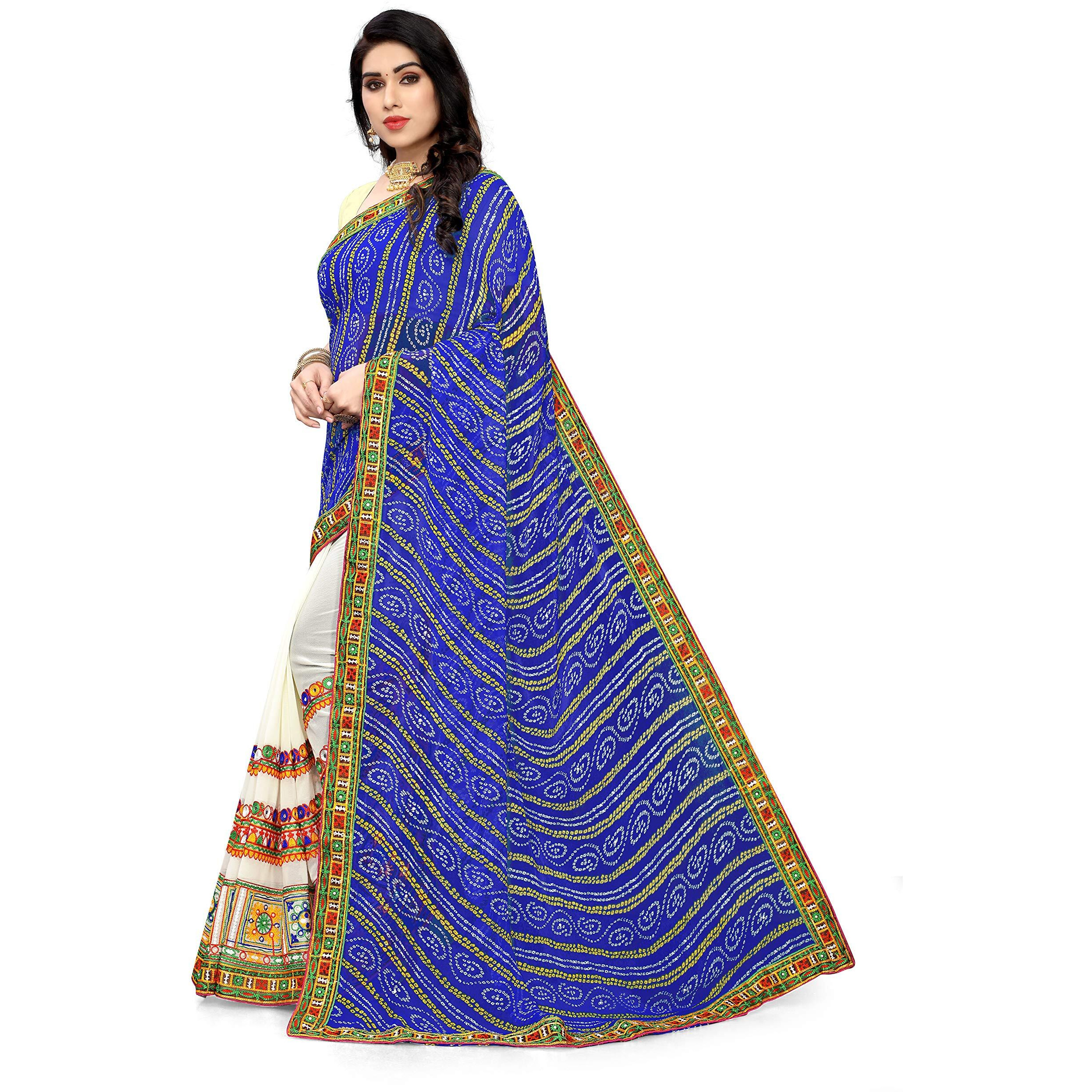 SERONA FABRICS Womens Bandhani Georgette Saree With Blouse Piece (SERONA930_Blue)