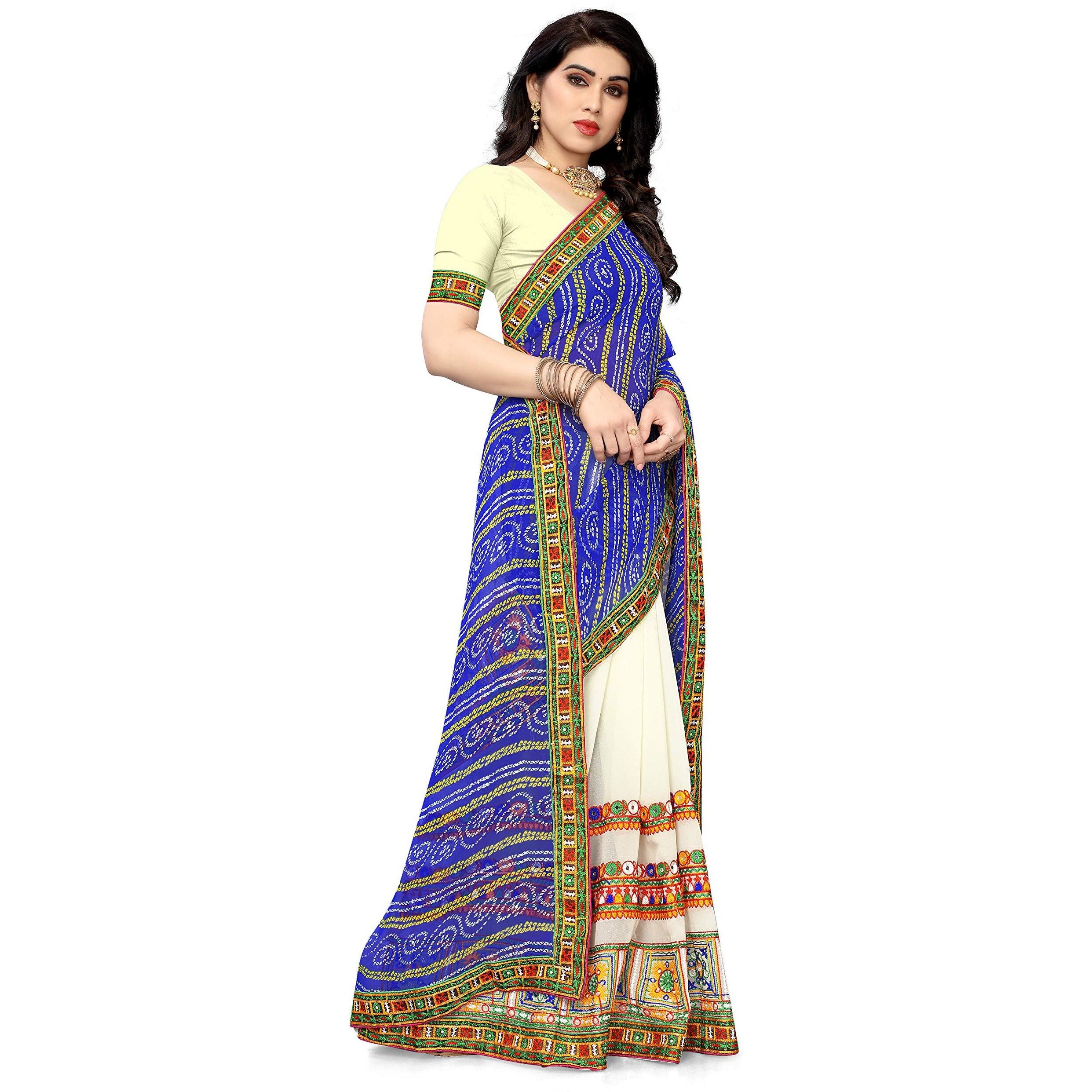 SERONA FABRICS Womens Bandhani Georgette Saree With Blouse Piece (SERONA930_Blue)