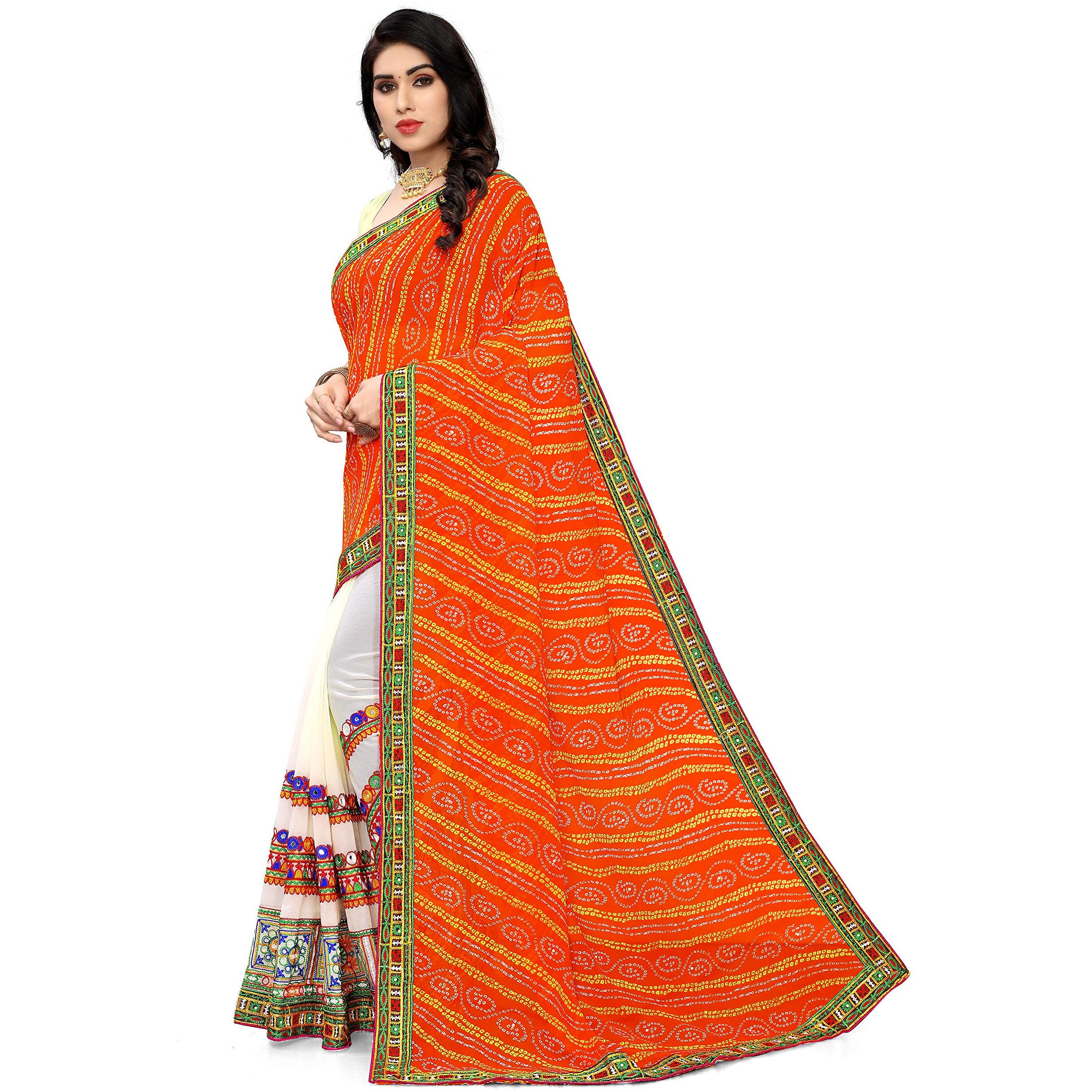 SERONA FABRICS Womens Bandhani Georgette Saree With Blouse Piece (SERONA933_Orange)