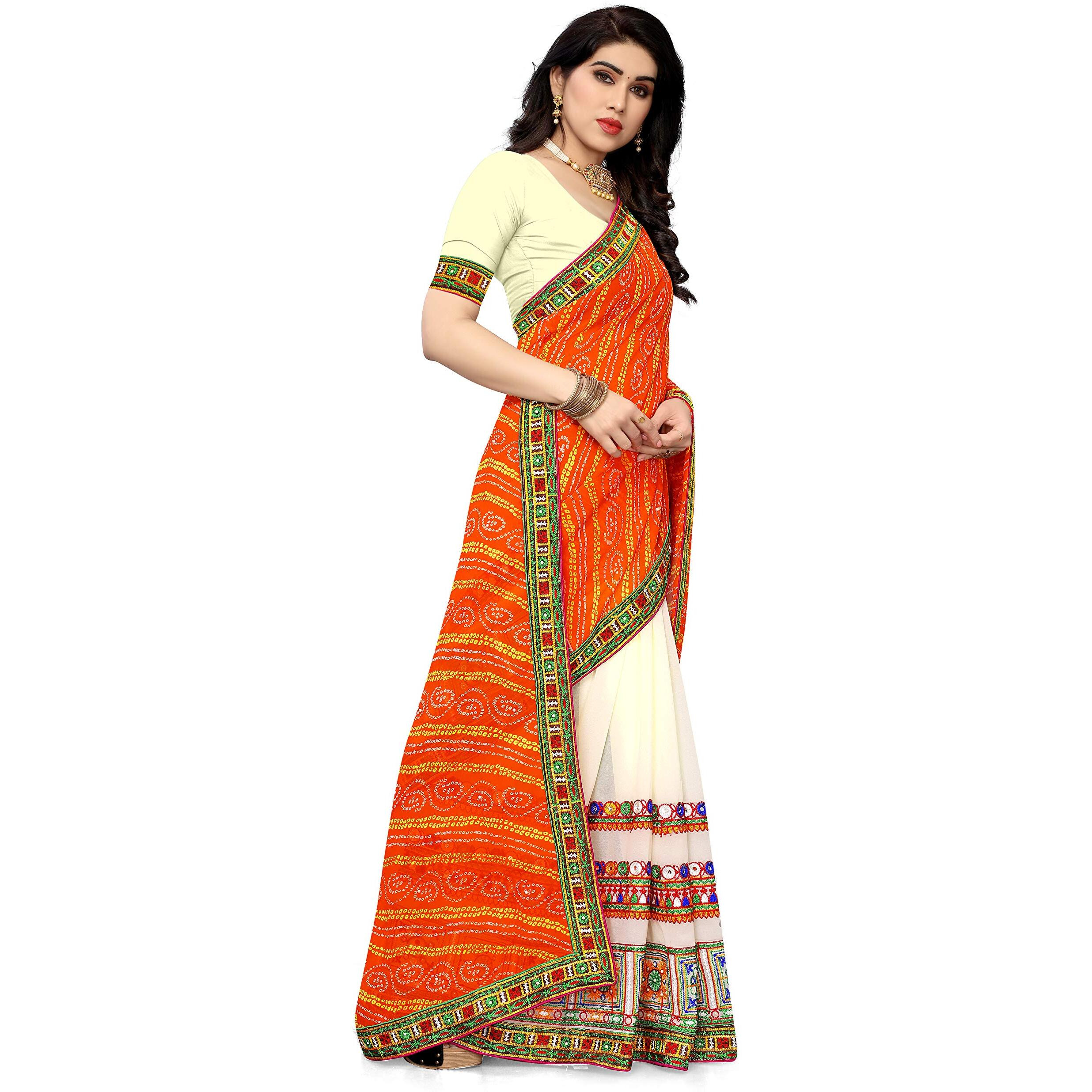 SERONA FABRICS Womens Bandhani Georgette Saree With Blouse Piece (SERONA933_Orange)