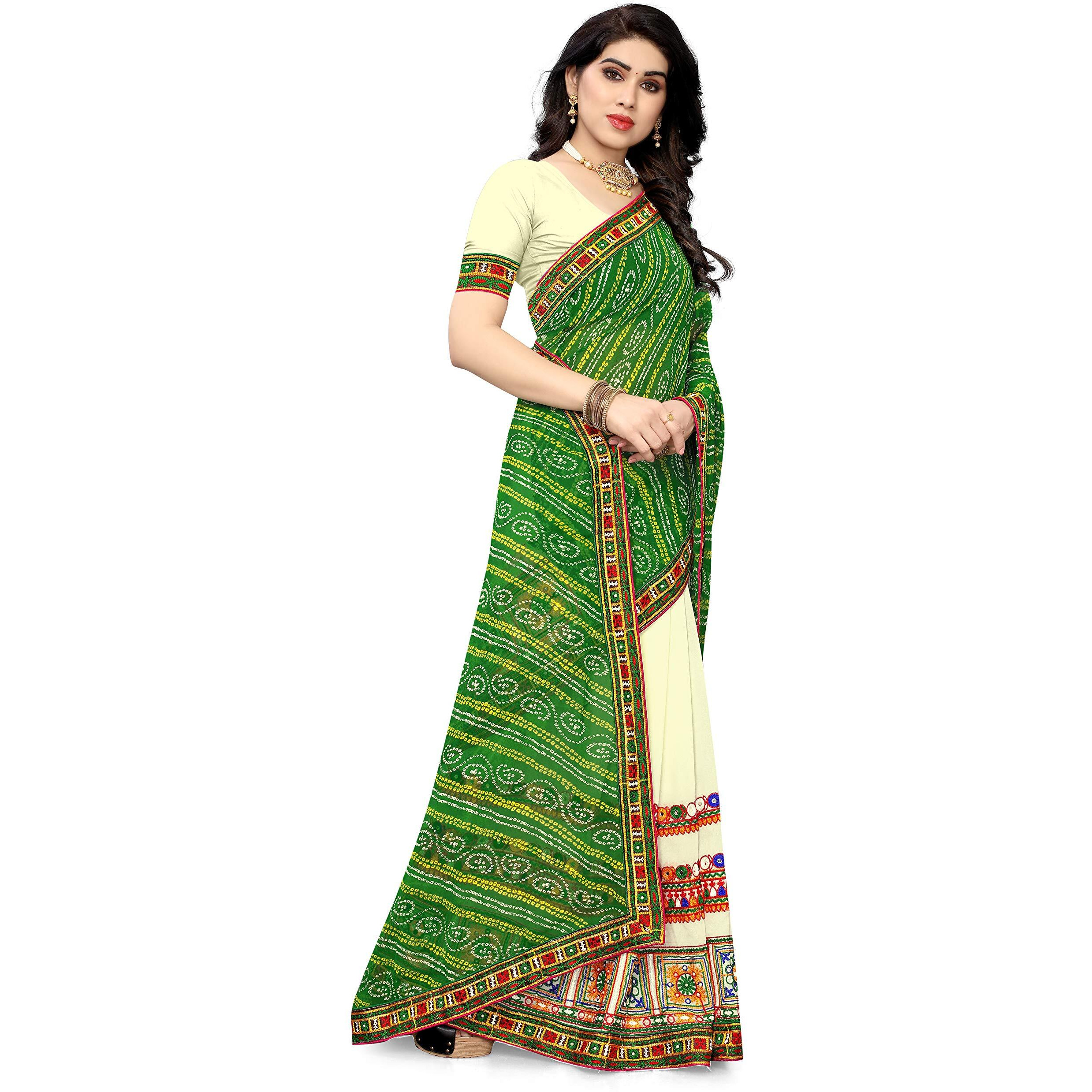 SERONA FABRICS Womens Bandhani Printed Georgette Saree With Blouse Piece (SERONA931_Green, Beige)