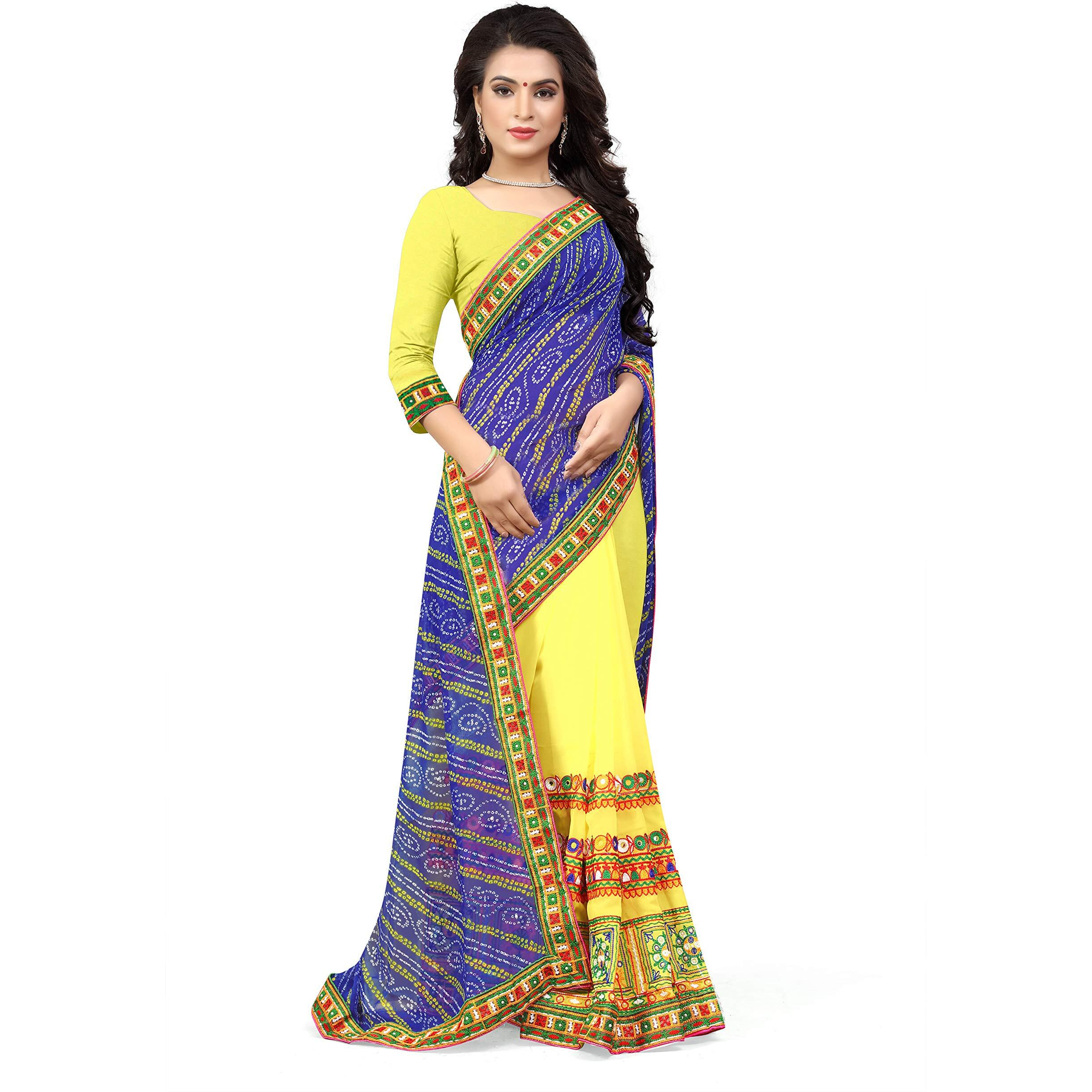 SERONA FABRICS Womens Georgette Saree With Blouse Piece (Serona210_SME_Blue - Yellow)