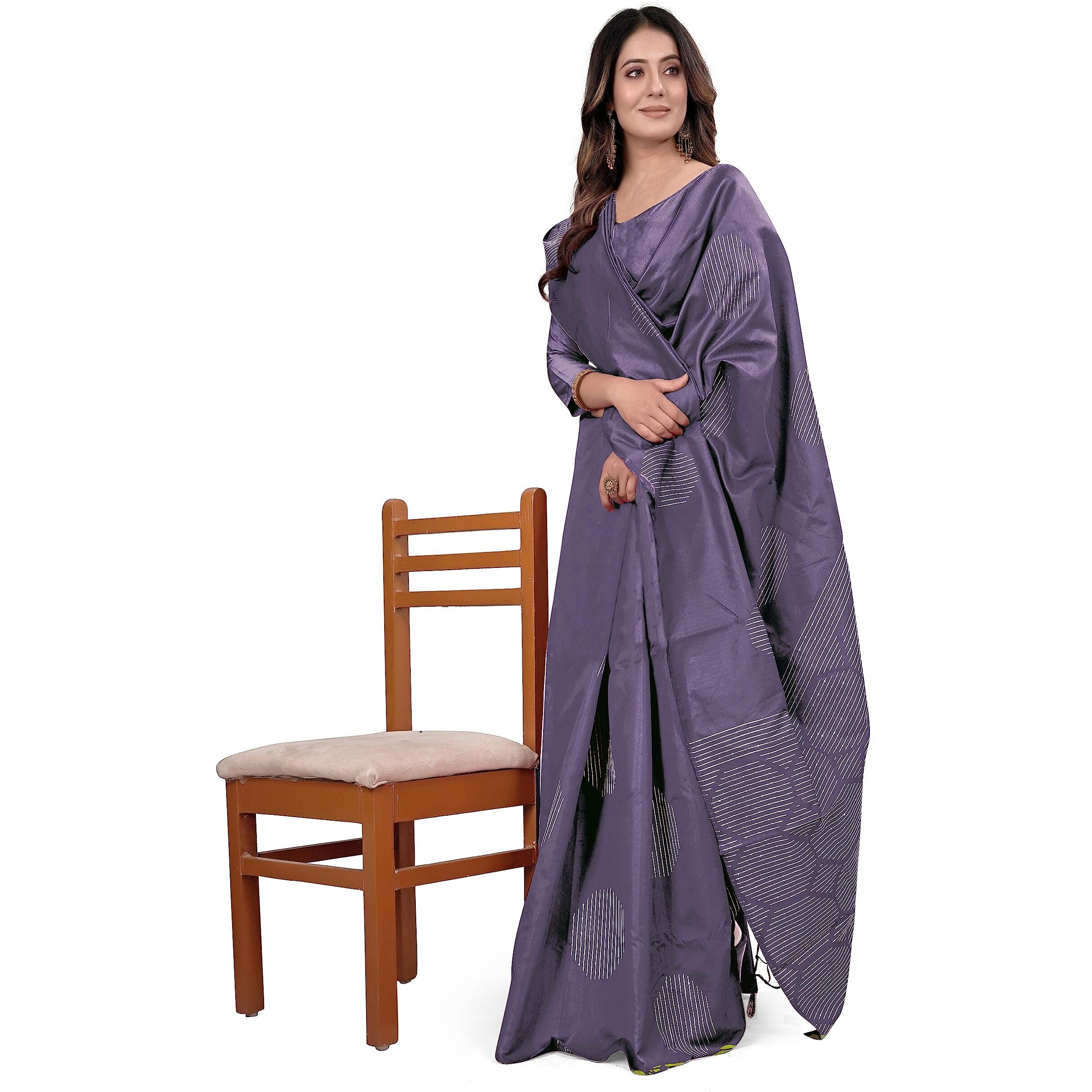 Pujia Mills Womens Beautiful Sequins Weaving With Golden And Silver Zari Banarasi Jacquard Saree (Malti African Purple)