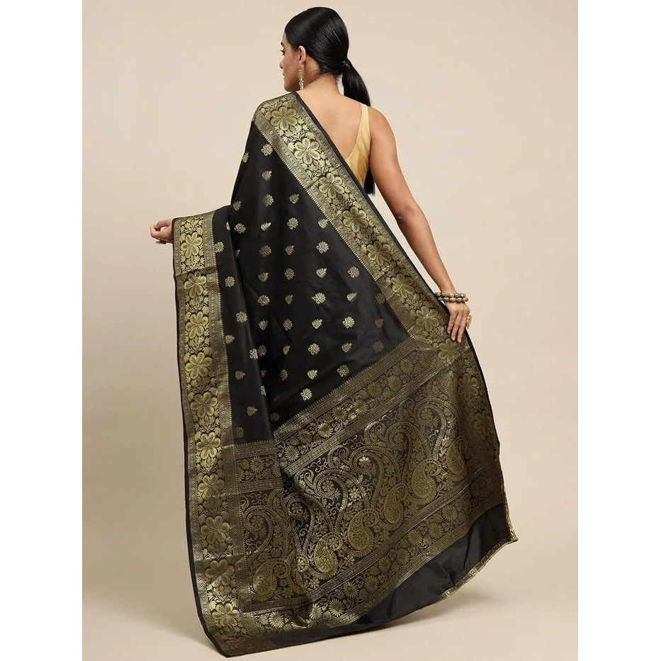 GRECIILOOKS Womens Jacquard Cotton Silk Saree (GL-S2371-BLACK)
