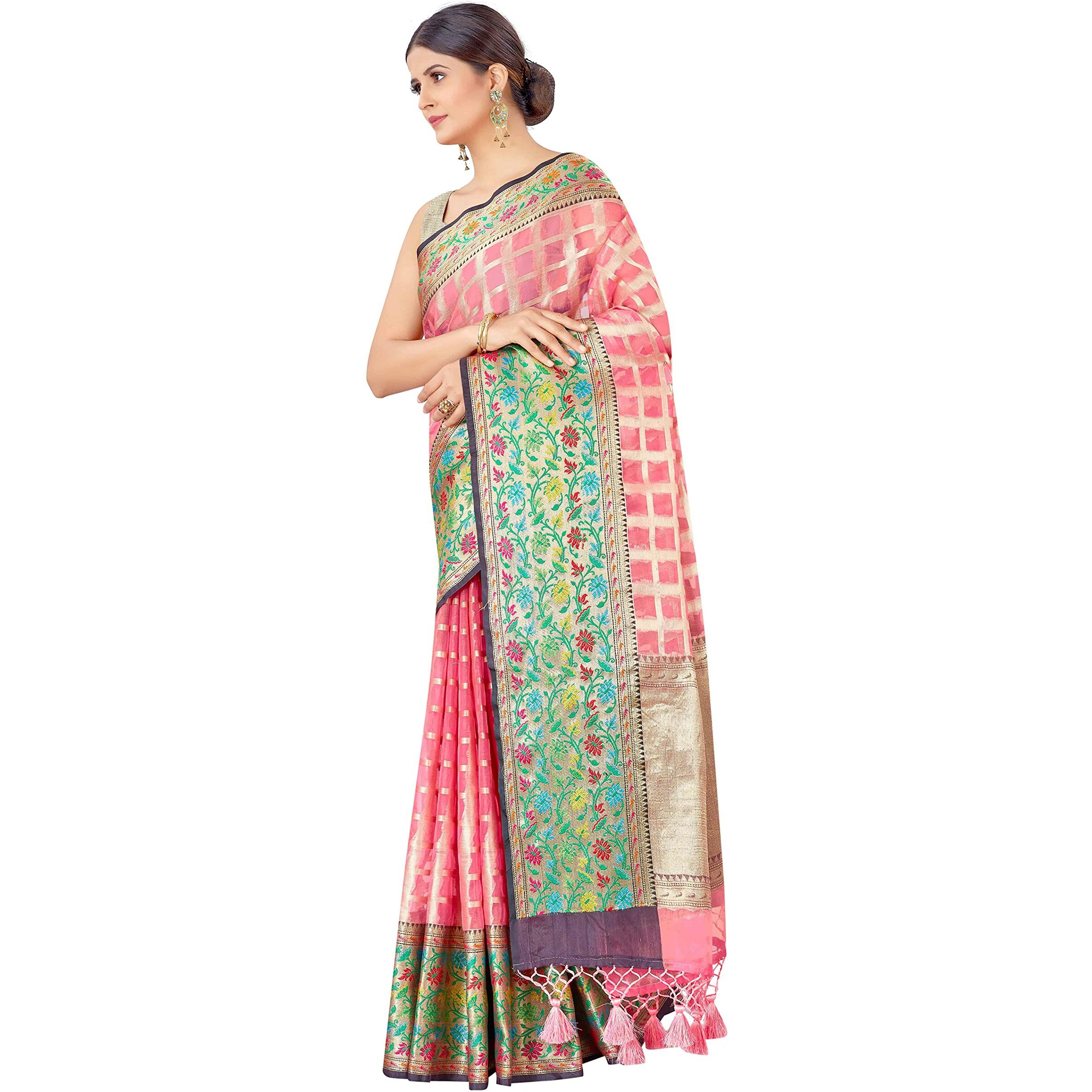SILK LAND Womens Pure Kanjeevaram Woven Light Pink Saree (SZWVKJLP-269)