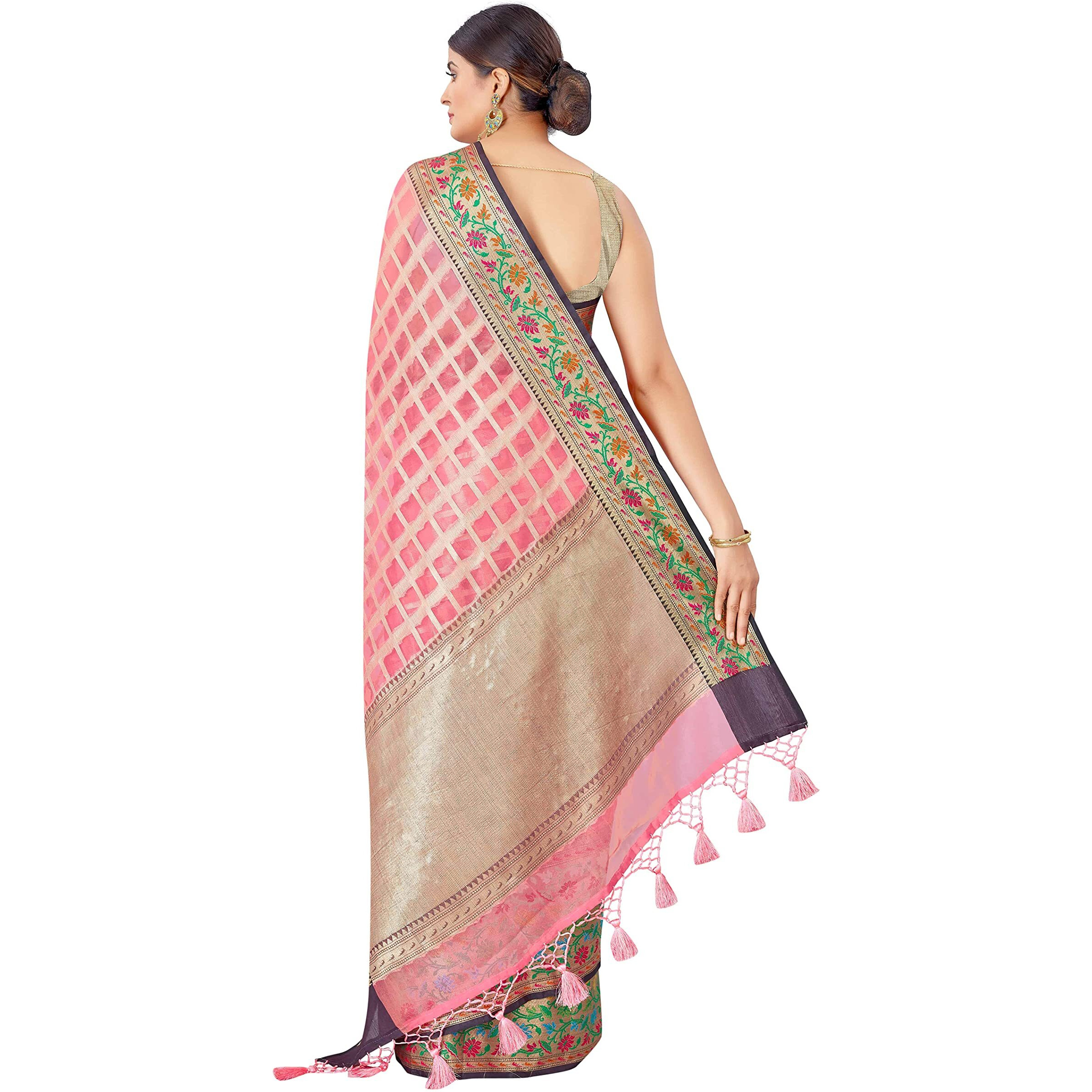 SILK LAND Womens Pure Kanjeevaram Woven Light Pink Saree (SZWVKJLP-269)