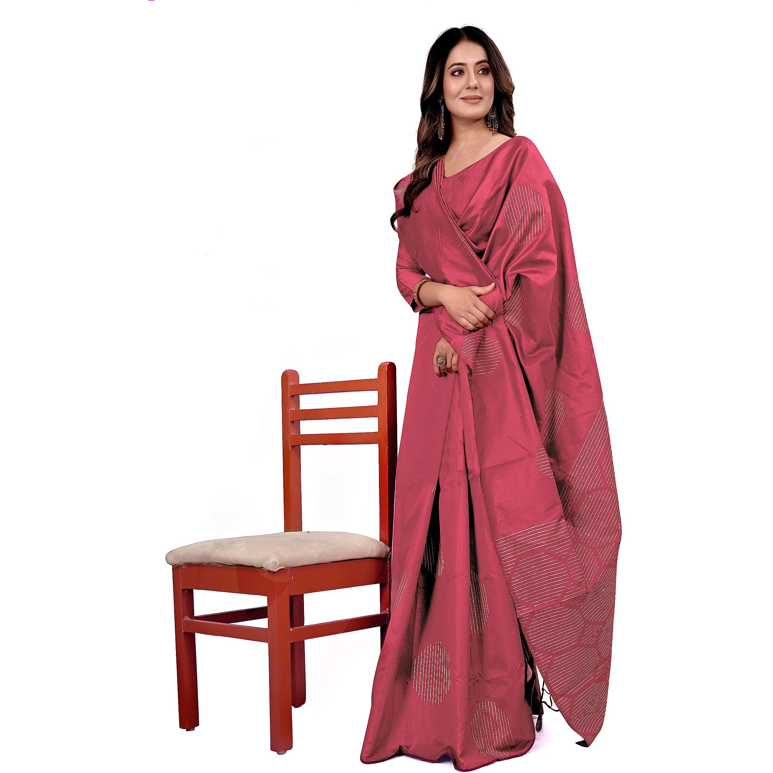 Pujia Mills Womens Beautiful Sequins Weaving With Golden And Silver Zari Banarasi Jacquard Saree (Malti Gajari)