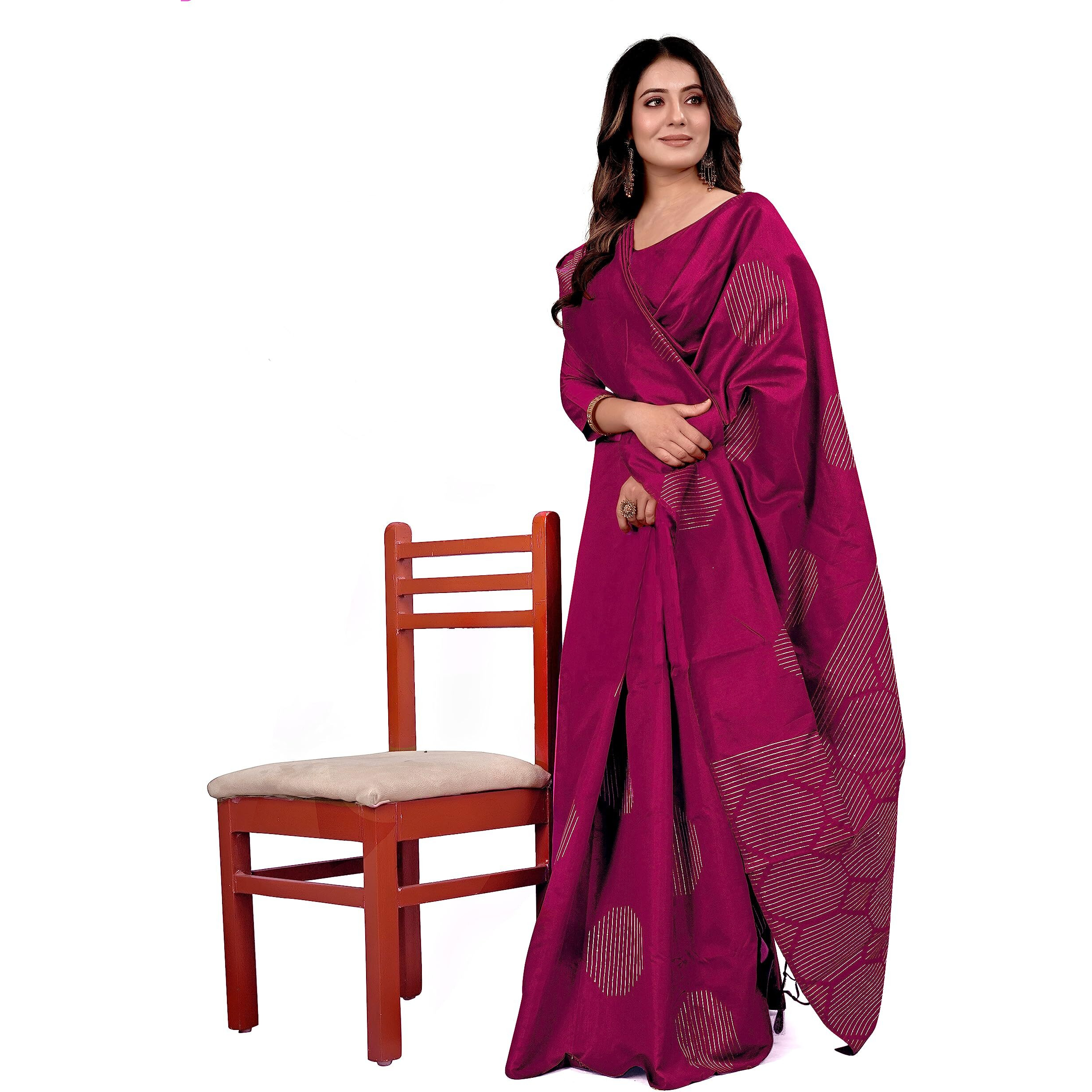Pujia Mills Womens Beautiful Sequins Weaving With Golden And Silver Zari Banarasi Jacquard Saree (Malti Pink)