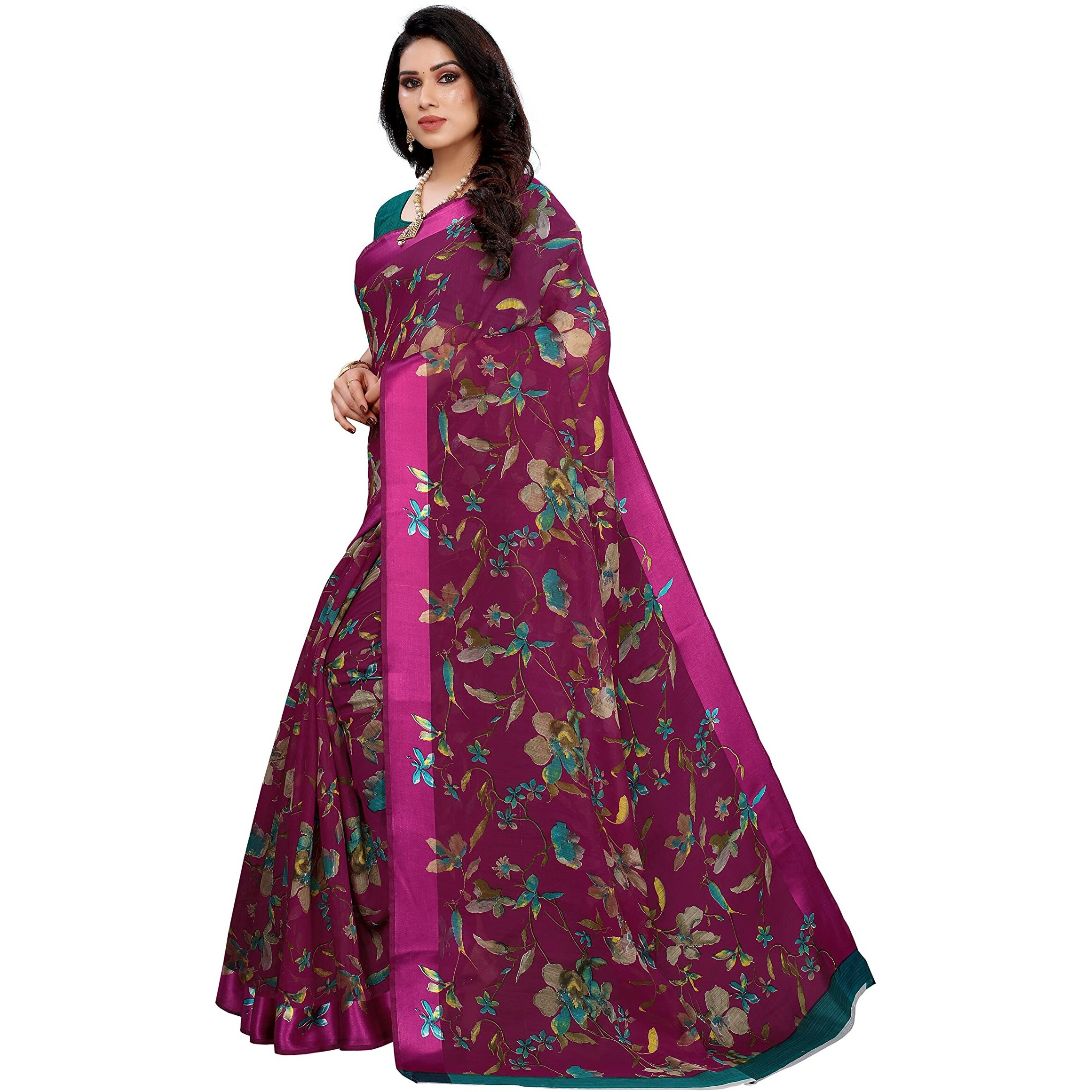 Yashika Womens Jacquard Linen Blend Standard Length (MANSI Purple