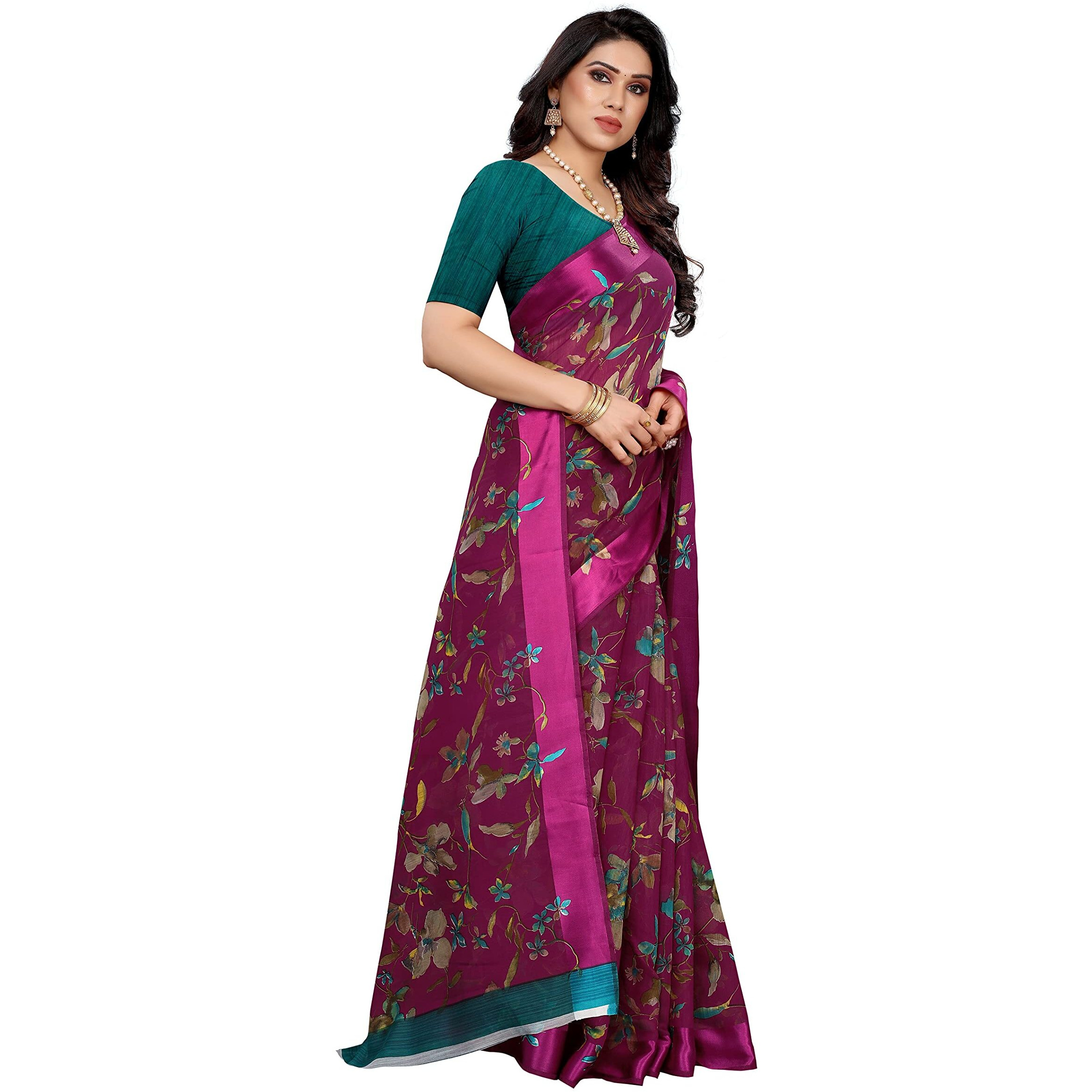 Yashika Womens Jacquard Linen Blend Standard Length (MANSI Purple
