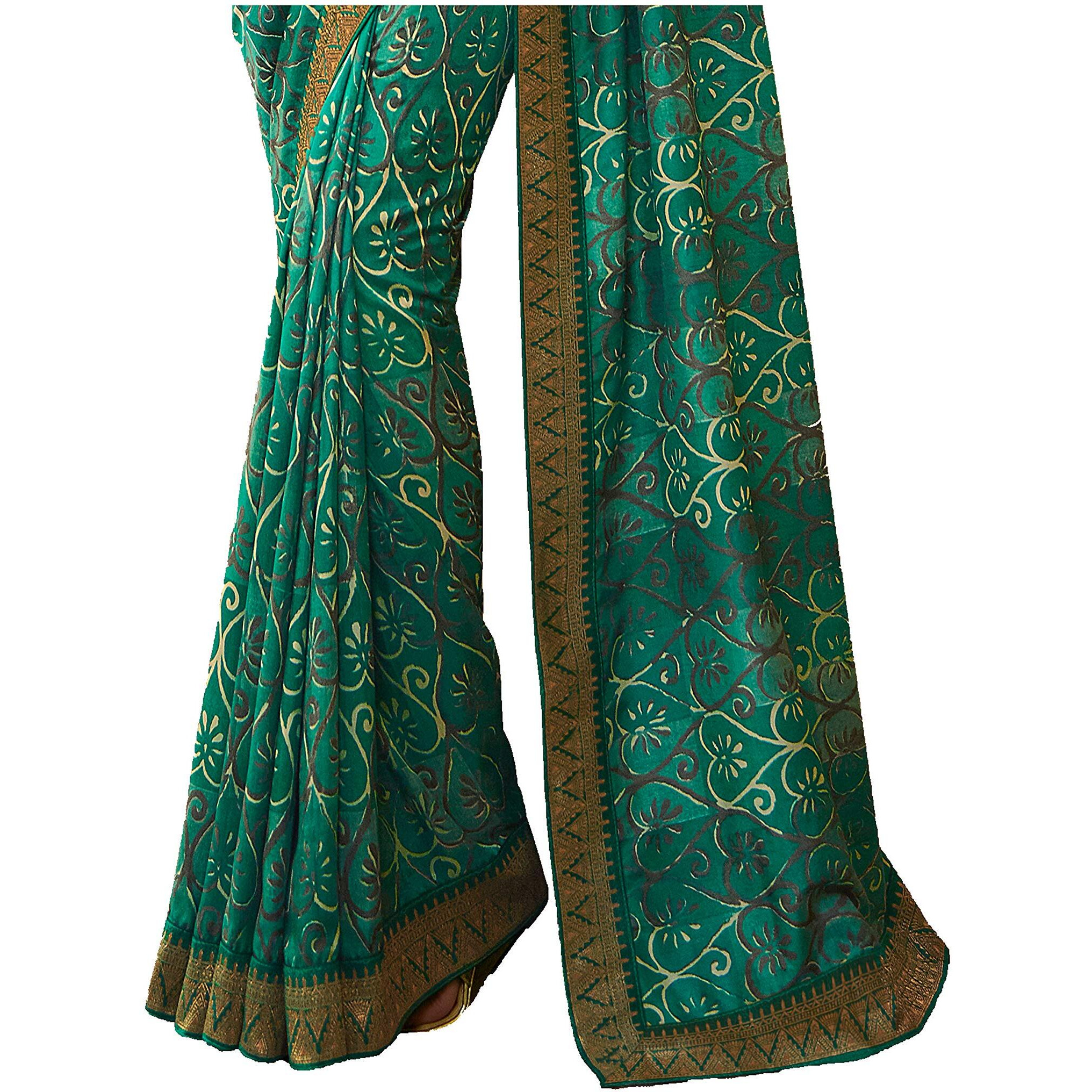 Shruhad  Womens Kanjivaram Silk Printed Saree in Blue Color with Jacquard Lace Border & Blouse Piece (Saree Length 6.3 Mtr) (RAMA)