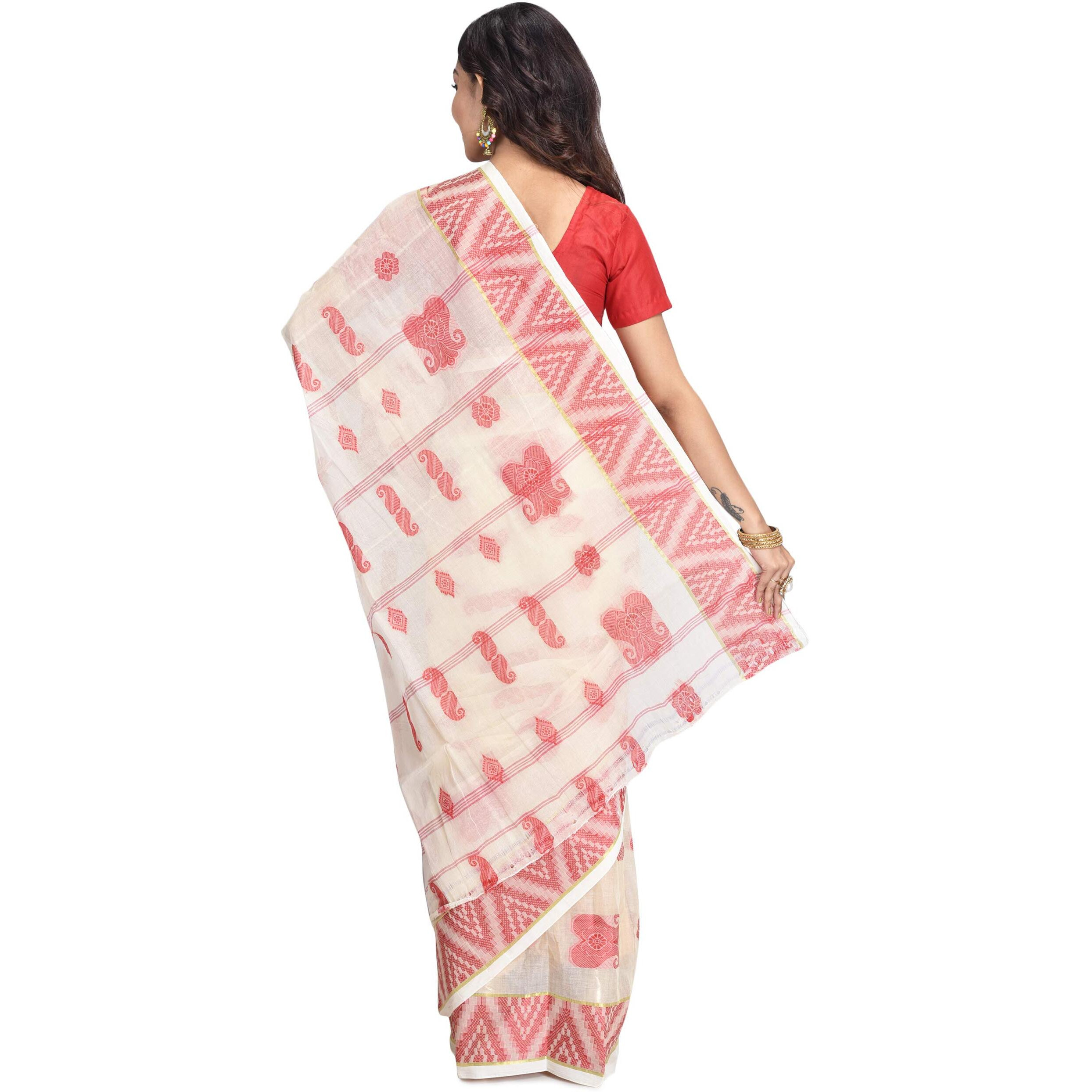 RAJ SAREE HOUSE Womens Tant Woven Cotton Saree Without Blouse Piece (Multicolor)