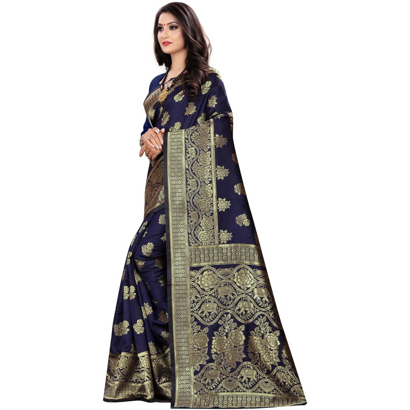 Sugathari Womens Art Silk Navy Blue Kanchipuram Saree (SAN PARI 63 N BLUE)