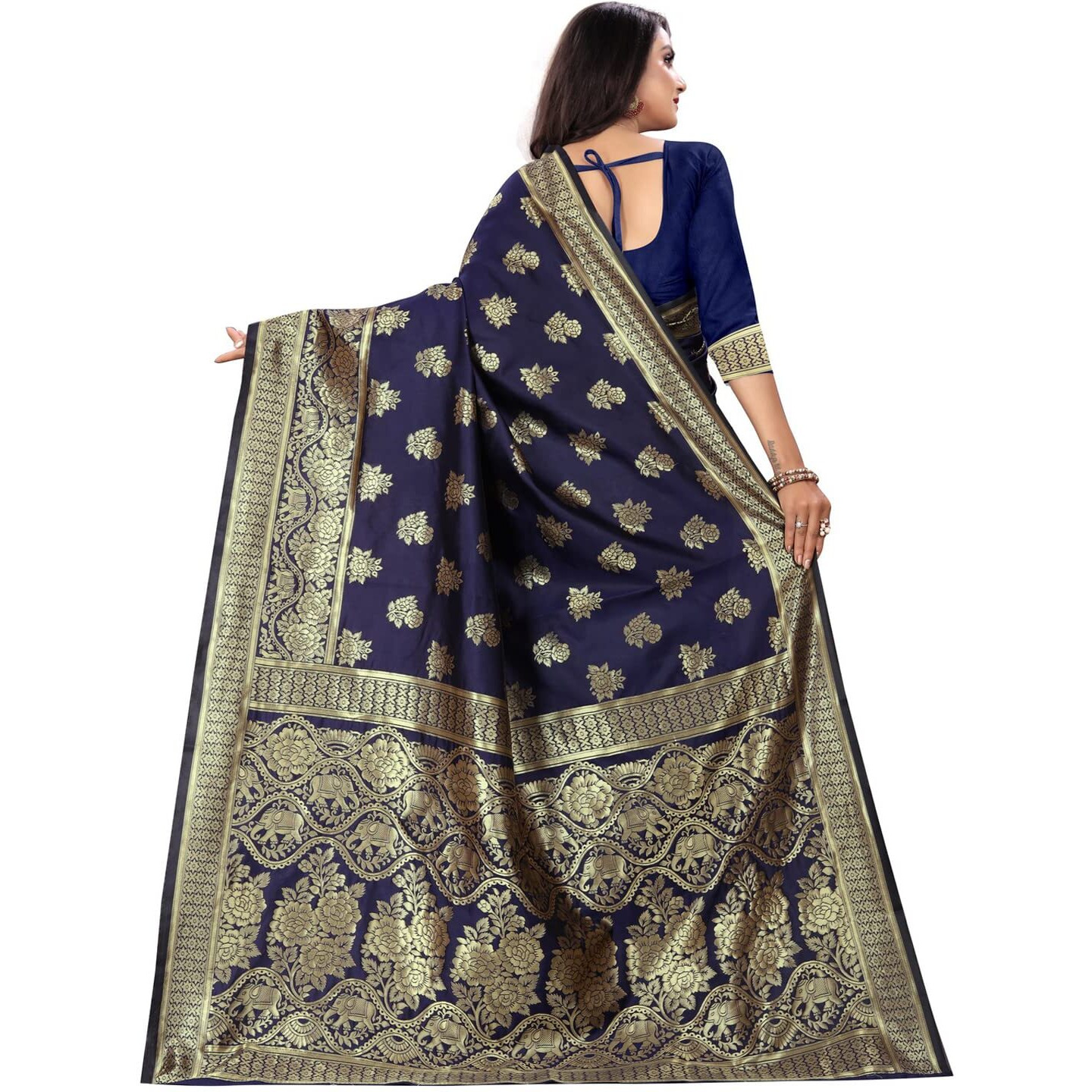 Sugathari Womens Art Silk Navy Blue Kanchipuram Saree (SAN PARI 63 N BLUE)