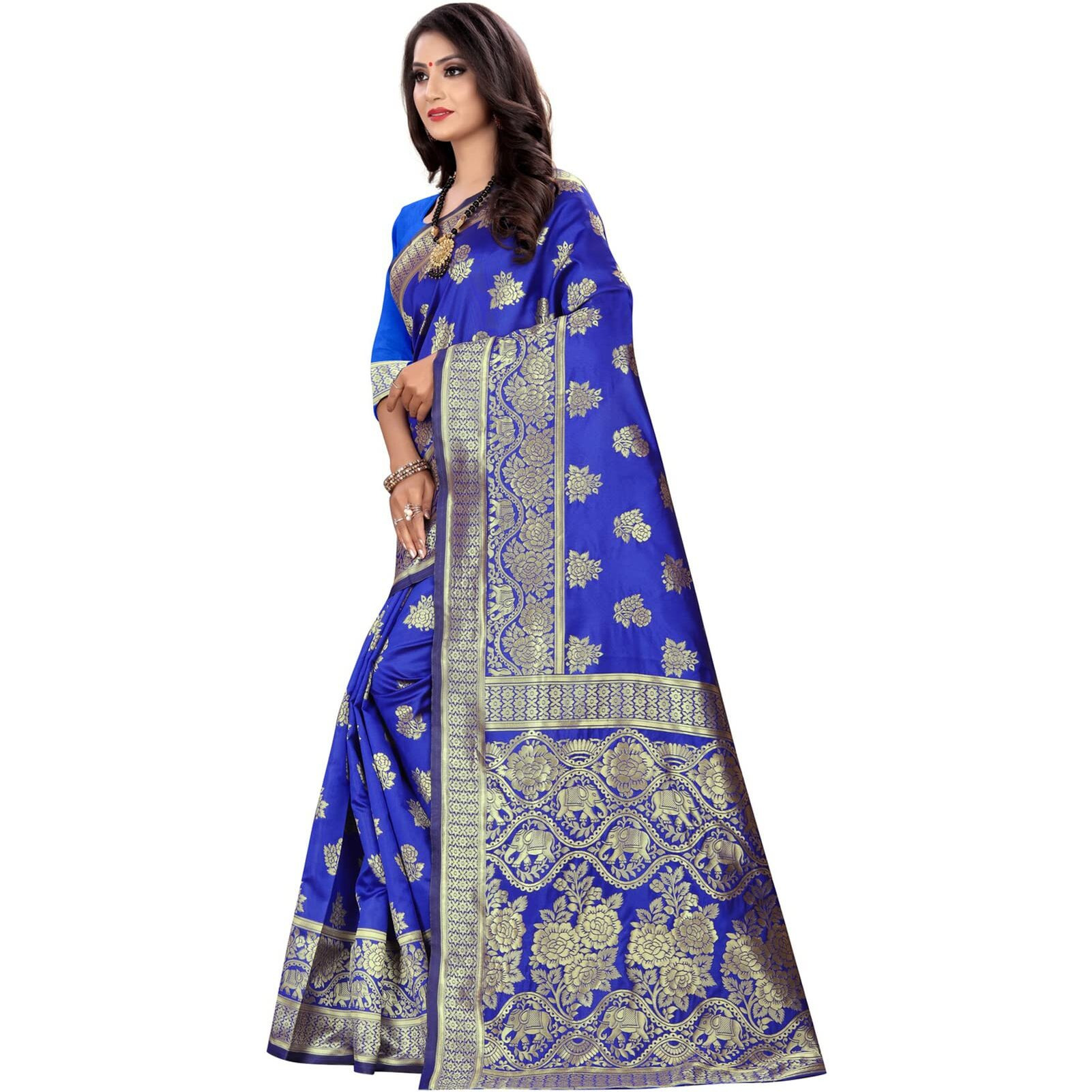 Sugathari Womens Art Silk Royal Blue Kanchipuram Saree (SAN PARI 63 R BLUE)