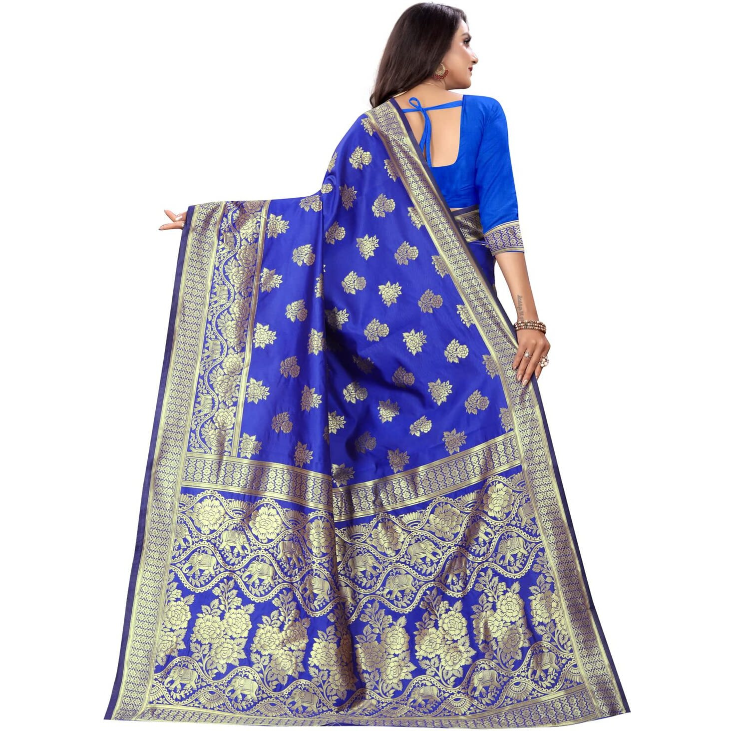 Sugathari Womens Art Silk Royal Blue Kanchipuram Saree (SAN PARI 63 R BLUE)