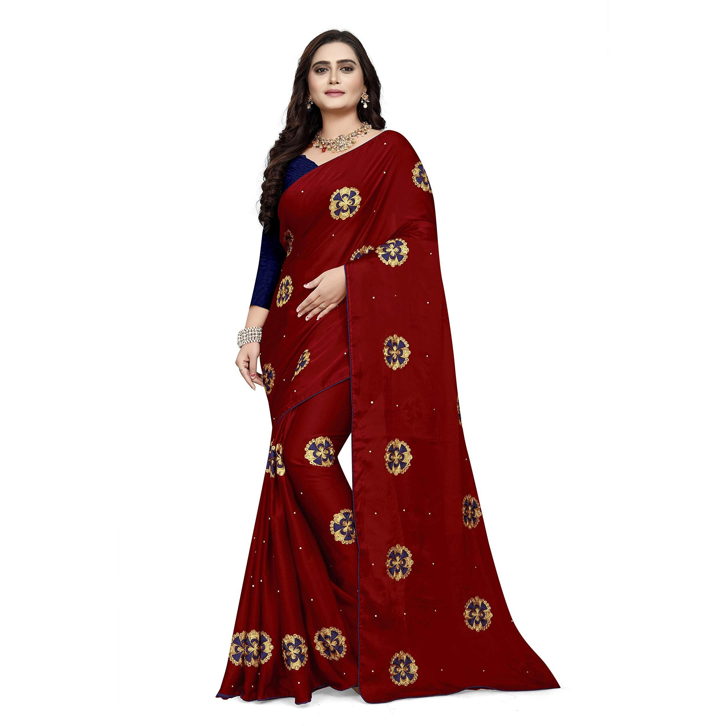 arriva fab Womens Rangoli With Embroidery and Pearl handwork Saree