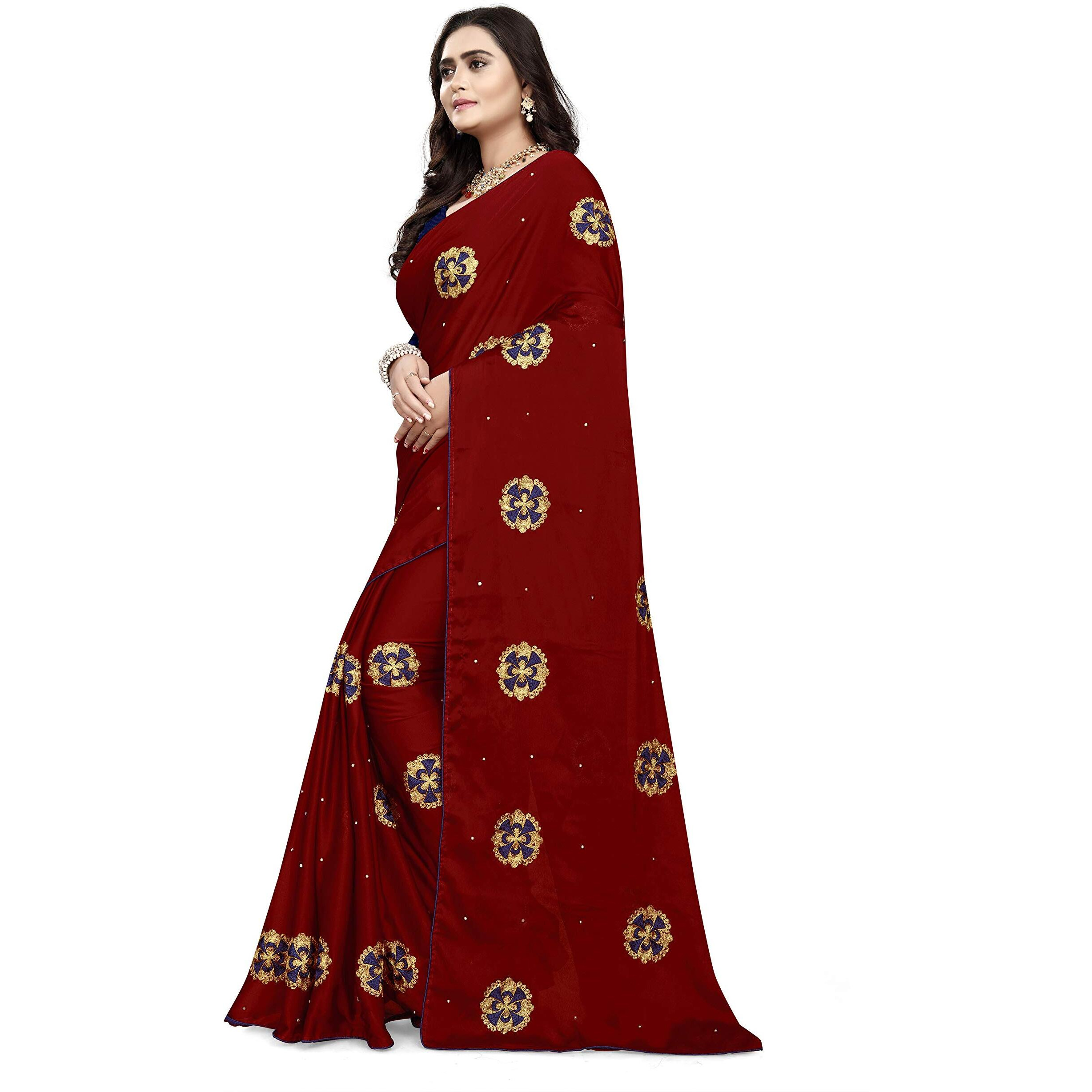 arriva fab Womens Rangoli With Embroidery and Pearl handwork Saree
