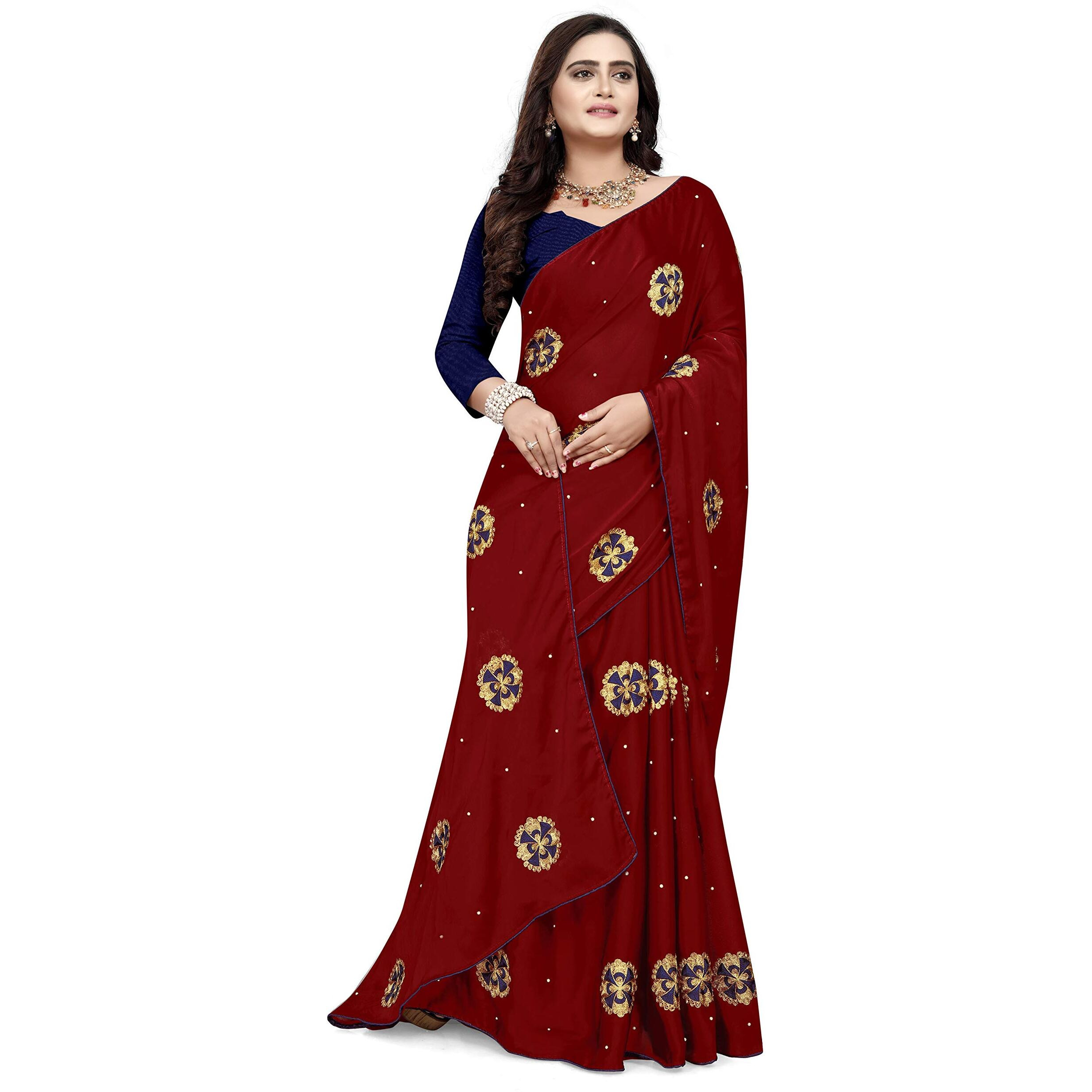 arriva fab Womens Rangoli With Embroidery and Pearl handwork Saree