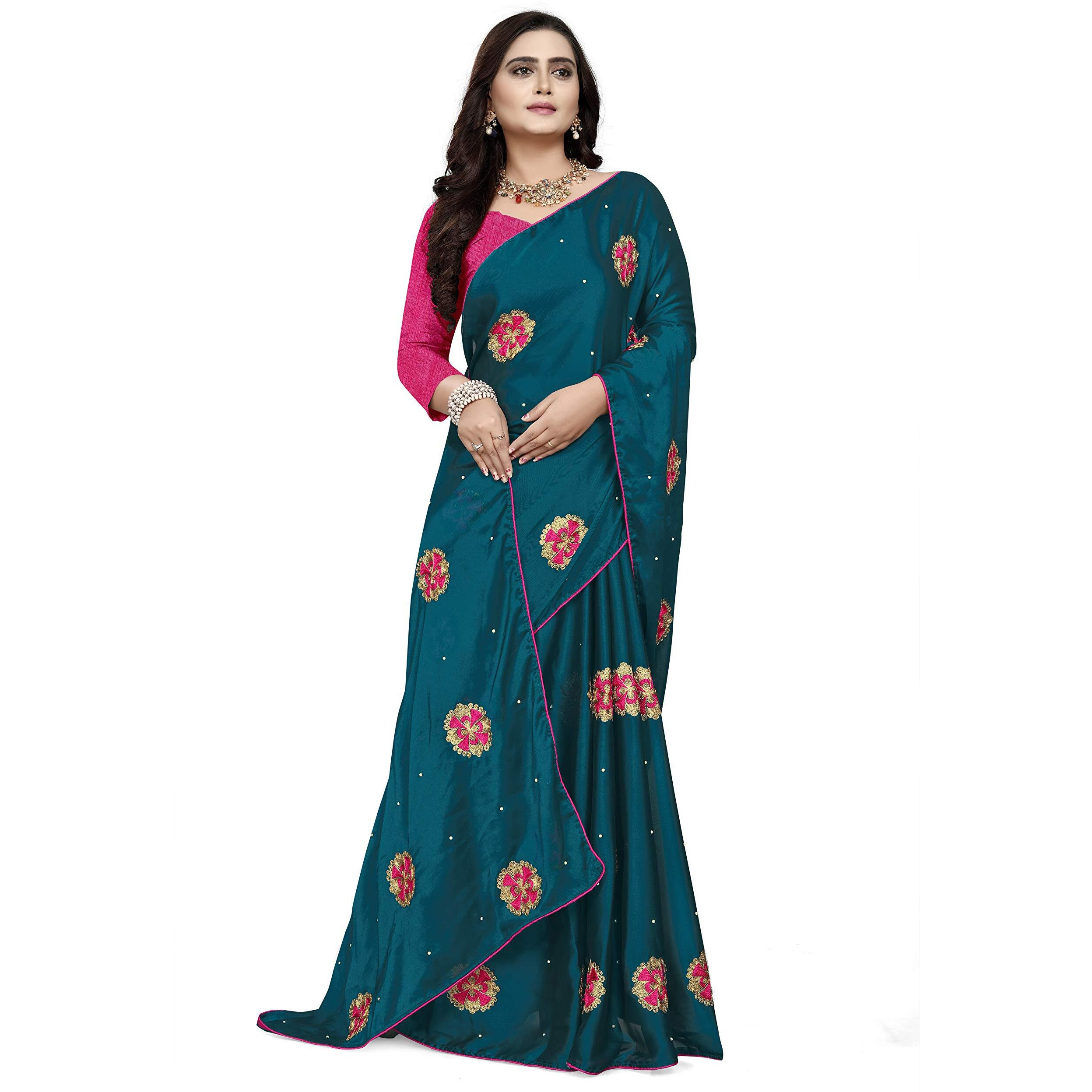 arriva fab Womens Rangoli With Embroidery and Pearl handwork Saree