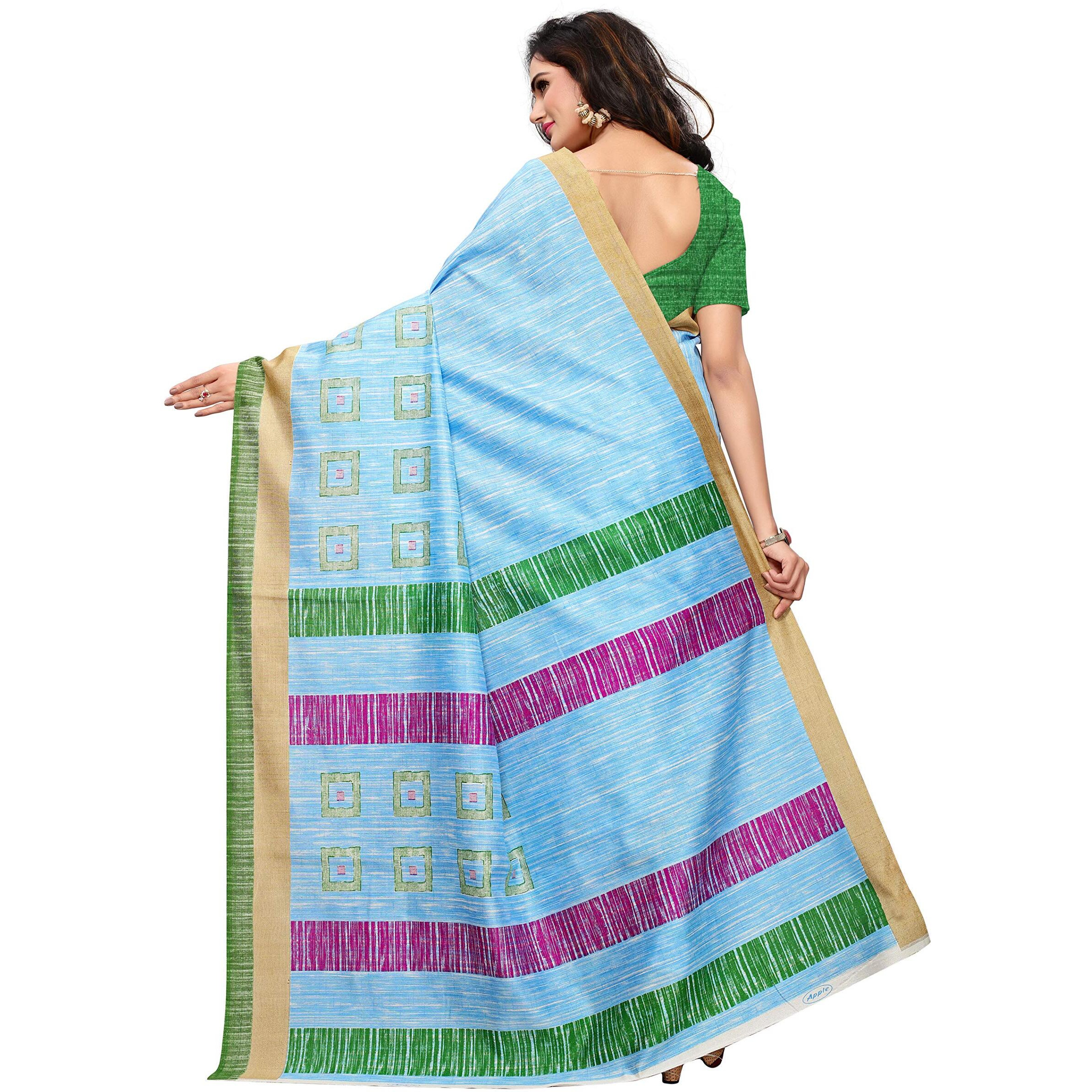 AKHILAM Womens Bhagalpuri Silk Saree With Blouse Piece (Sky Blue_ APHBUSP11909B_Freesize)
