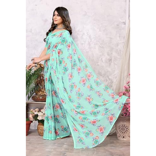 Yashika Womens Trendy Printed Georgette Green Color Saree with Blouse Material(AZ-YS-P1-BHARATI GREEN)